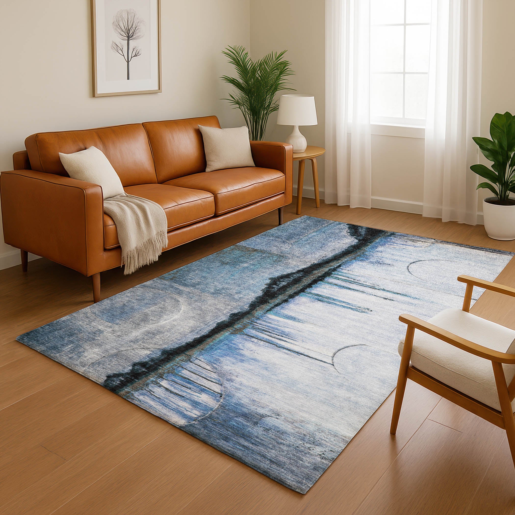 Rome Machine Washable Transitional Blue Rug 2'6" x 3'10" #shape_Rectangle
