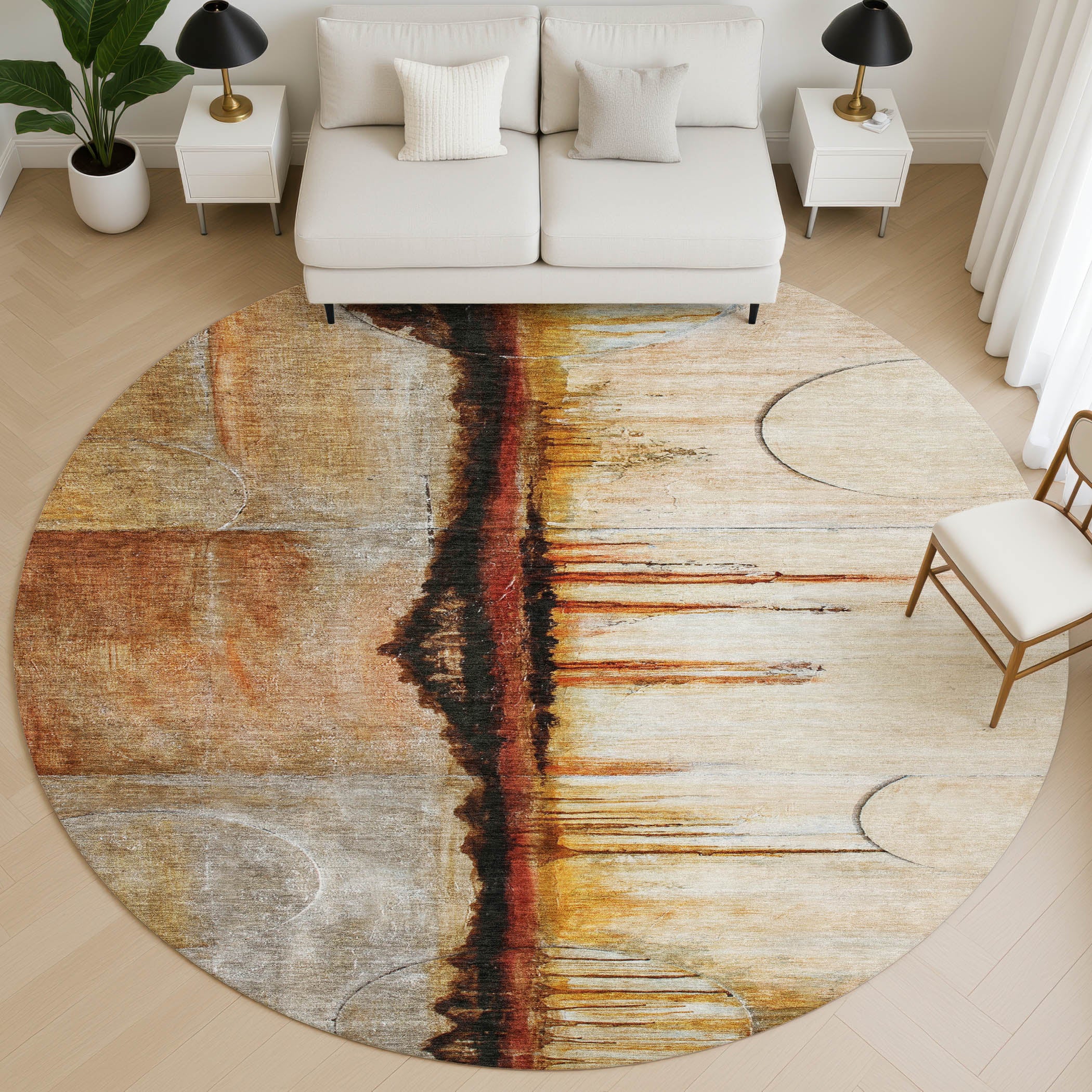 Rome Machine Washable Transitional Paprika Orange Rug 8' x 8' #shape_Round