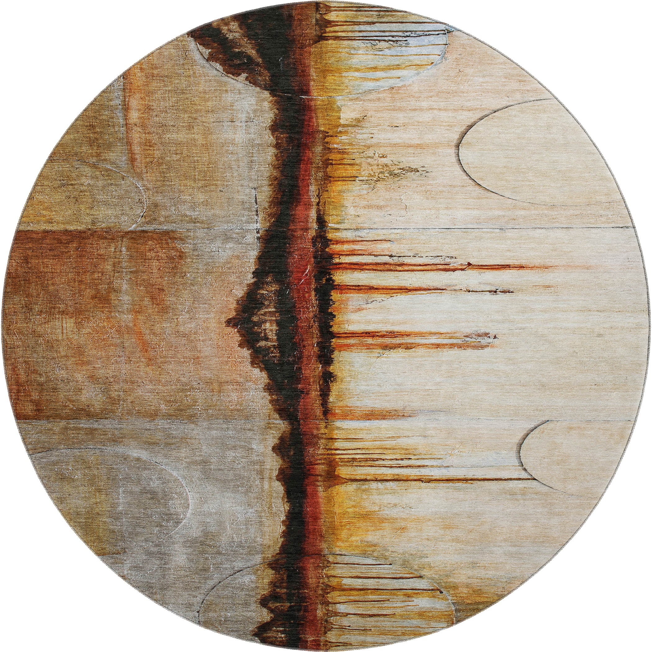 Rome Machine Washable Transitional Paprika Orange Rug 8' x 8' #shape_Round
