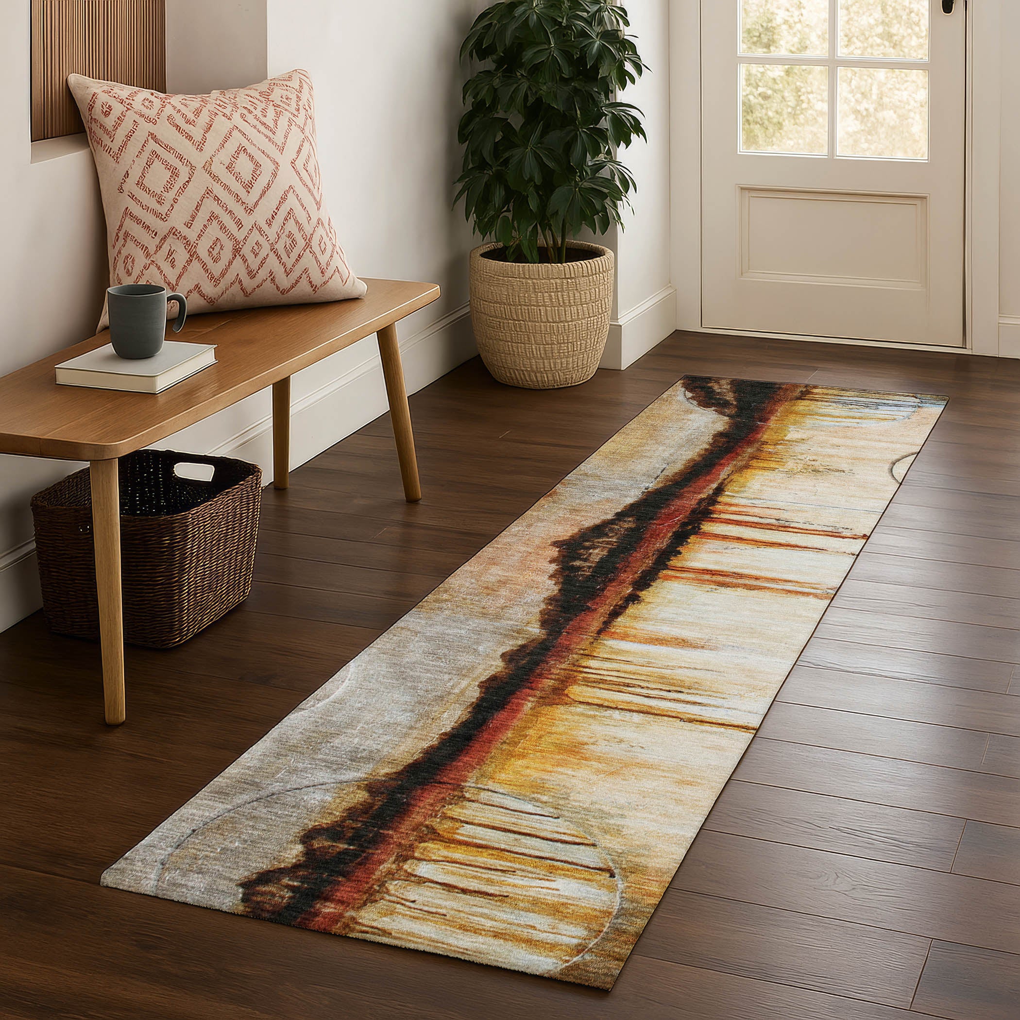 Rome Machine Washable Transitional Paprika Orange Rug 2'3" x 7'6" #shape_Runner