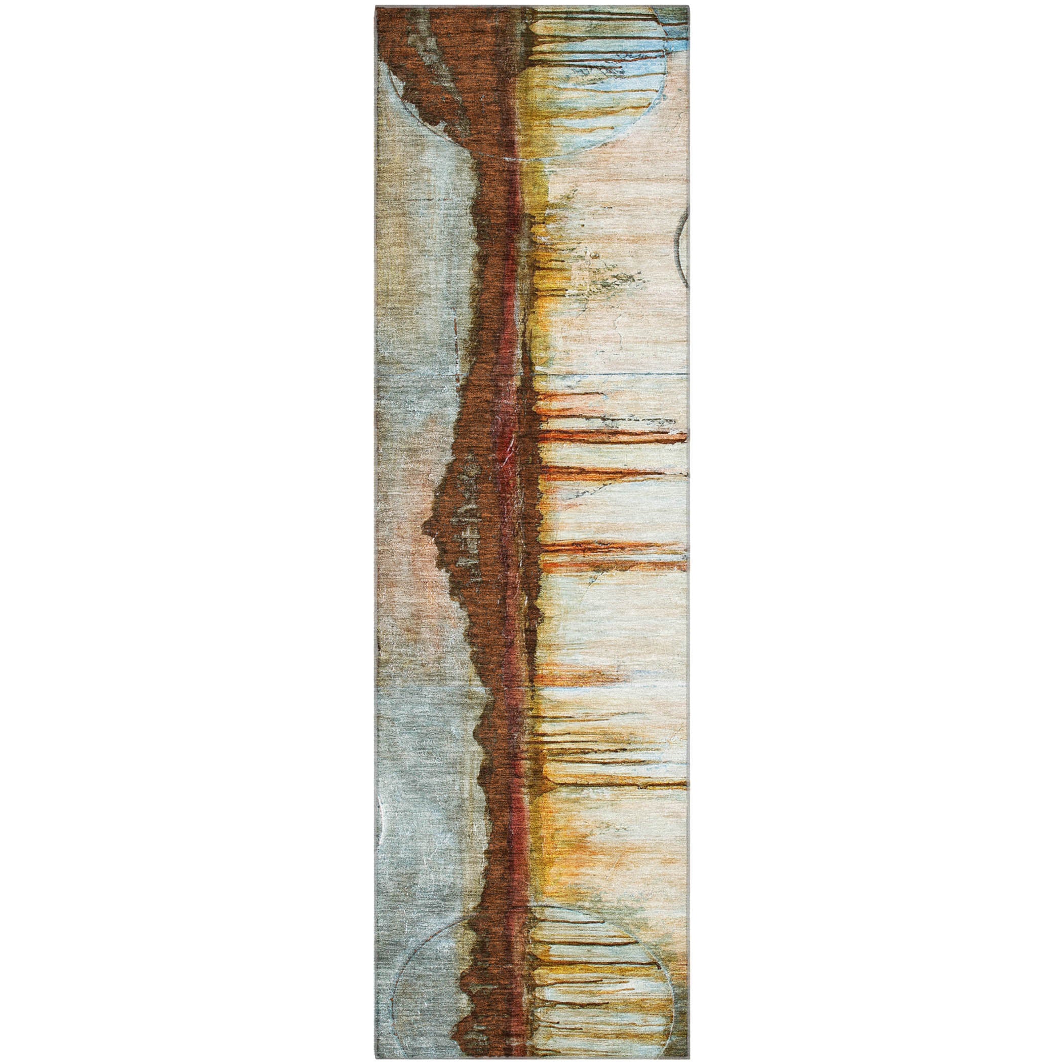 Rome Machine Washable Transitional Rust Orange Rug 2'3" x 7'6" #shape_Runner