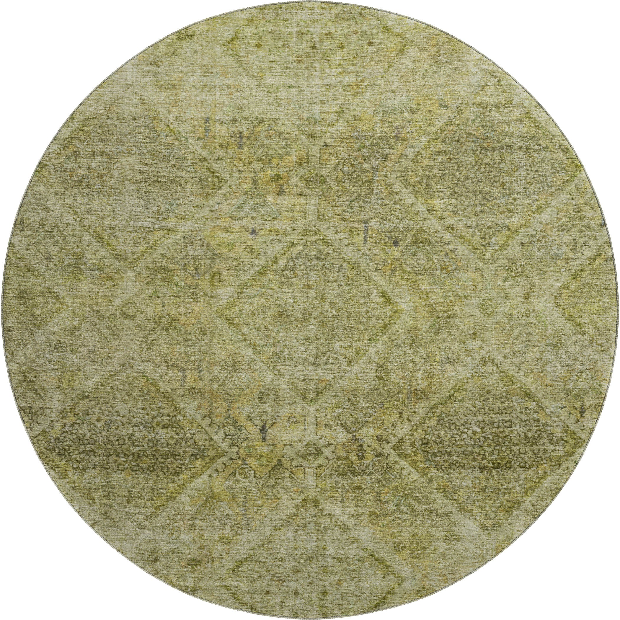Vienna Machine Washable Transitional Aloe Green Rug 8' x 8' #shape_Round
