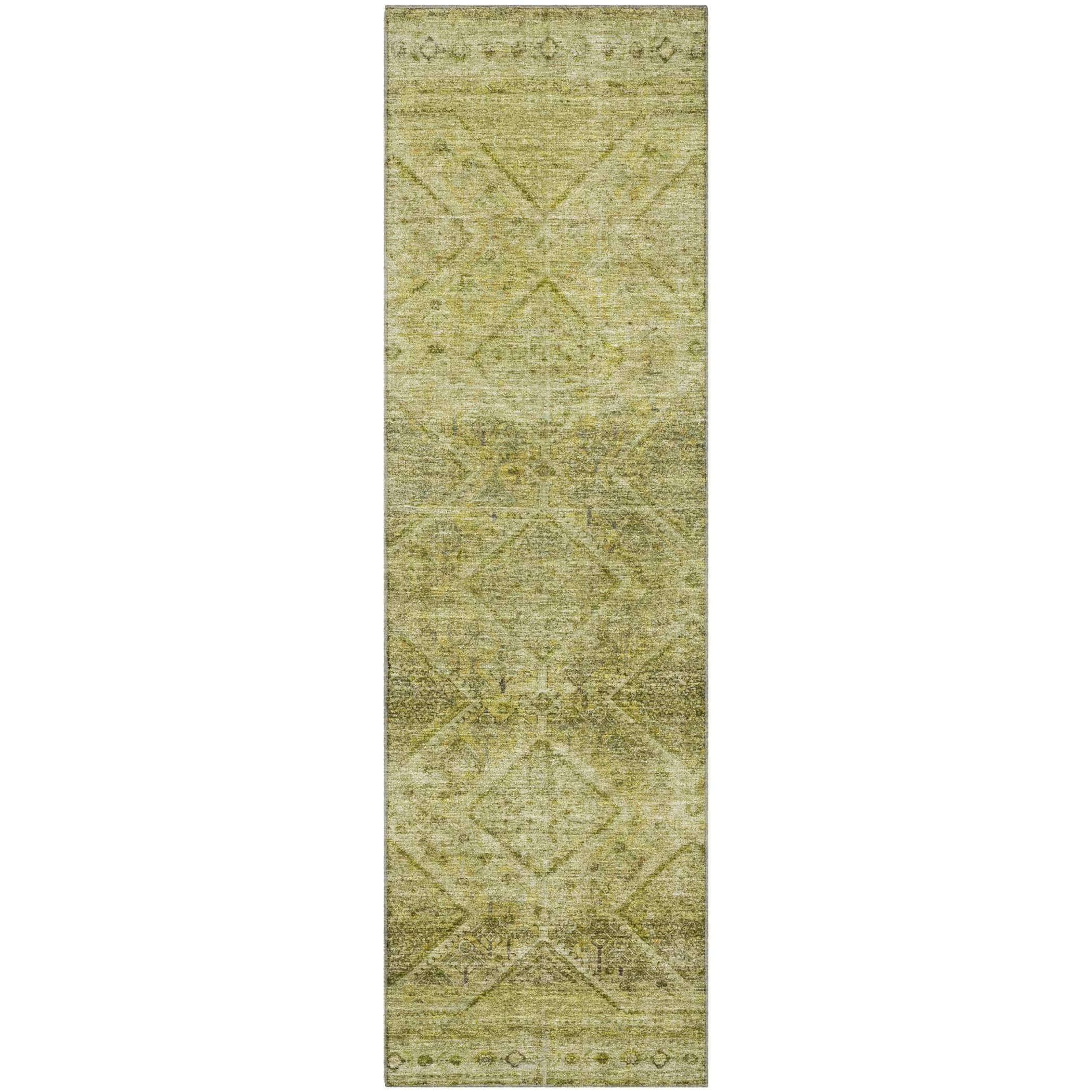 Vienna Machine Washable Transitional Aloe Green Rug 2'3" x 7'6" #shape_Runner