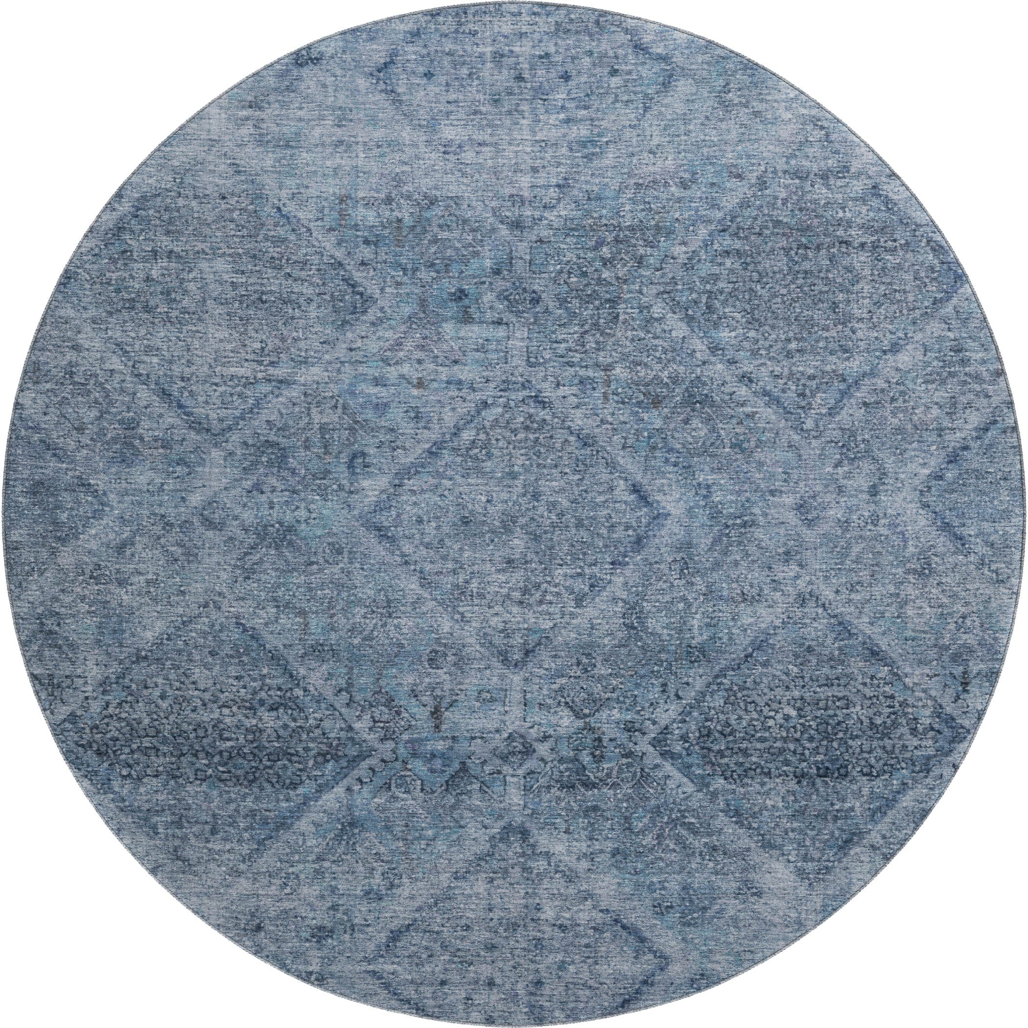 Vienna Machine Washable Transitional Blue Rug 8' x 8' #shape_Round