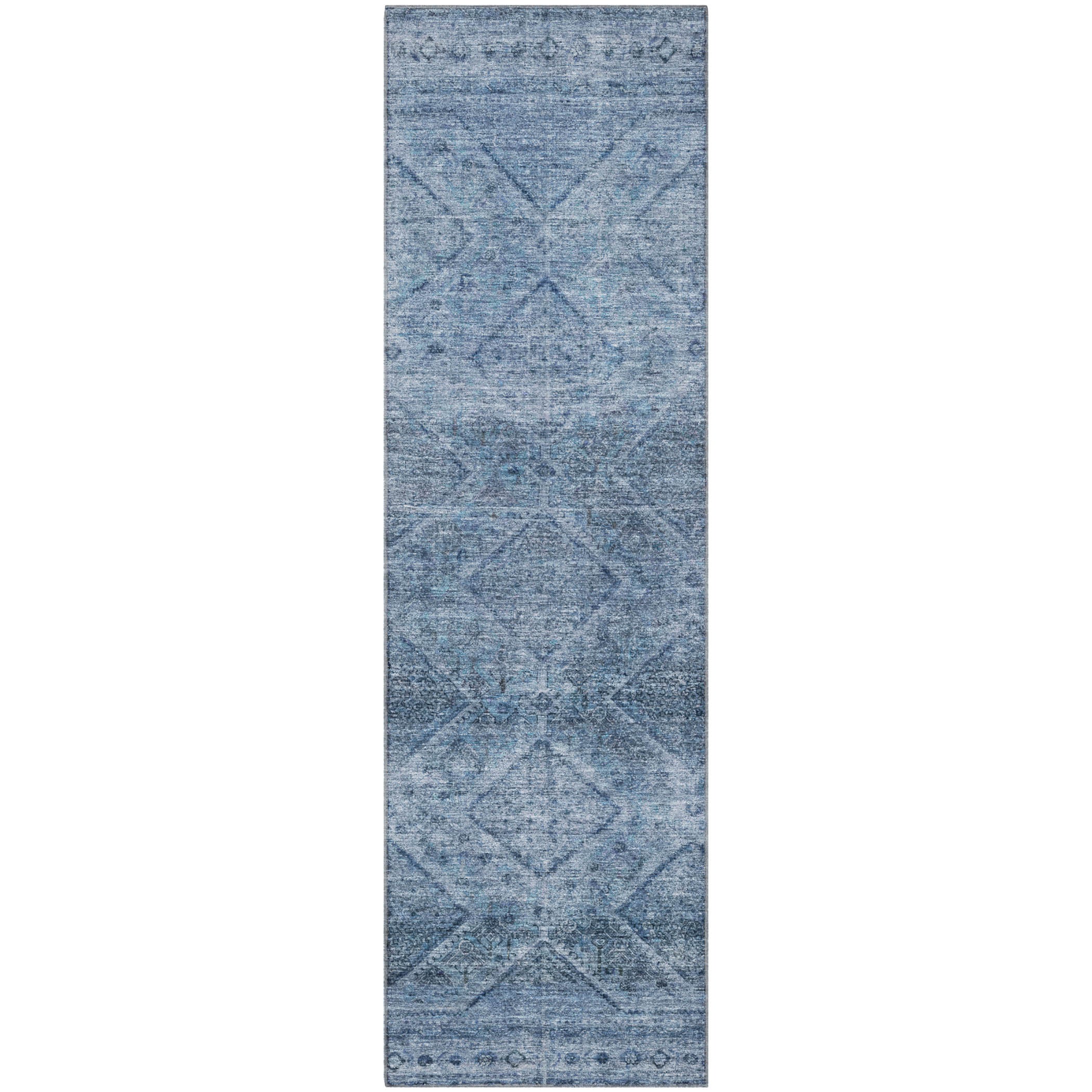 Vienna Machine Washable Transitional Blue Rug 2'3" x 7'6" #shape_Runner
