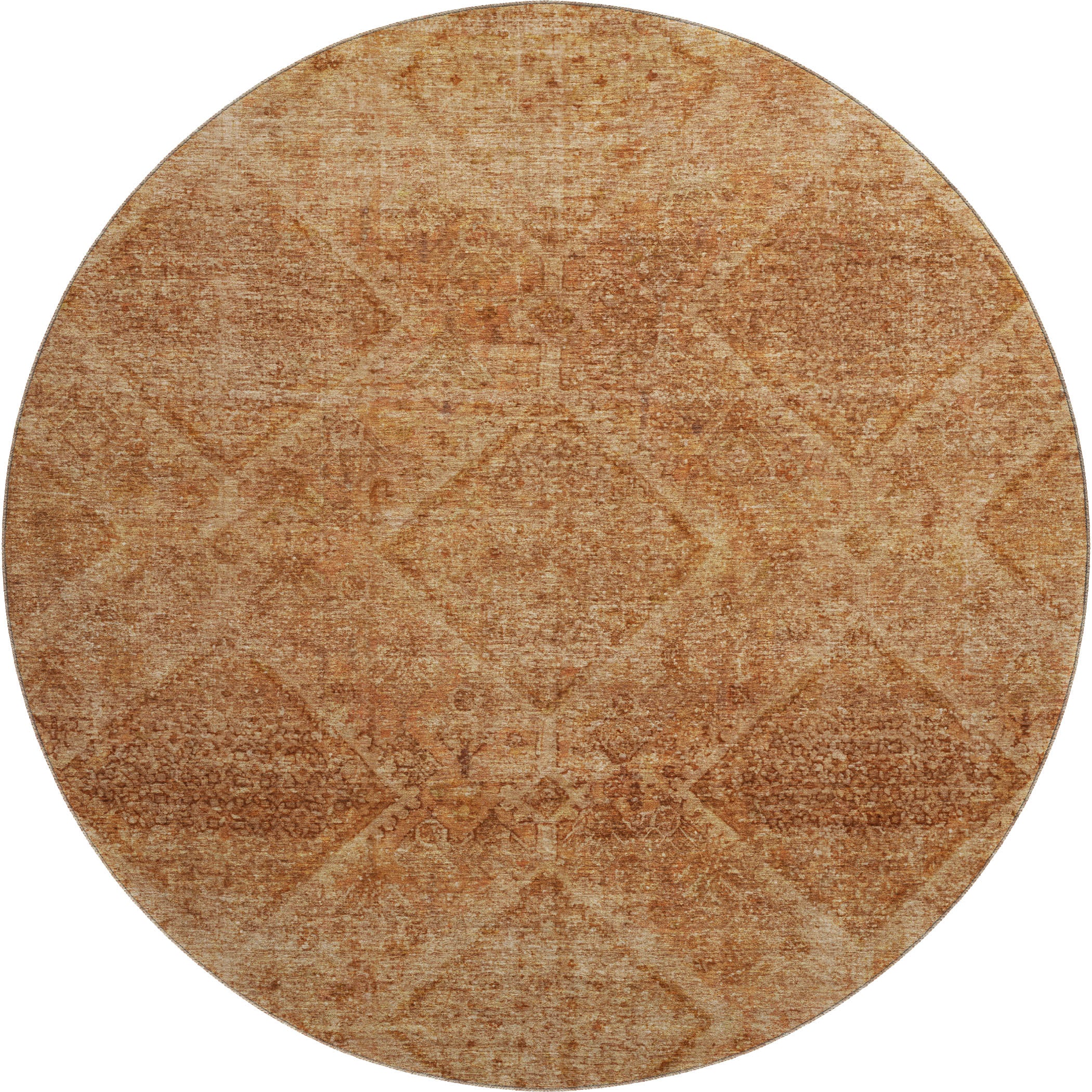 Vienna Machine Washable Transitional Copper Orange Rug 8' x 8' #shape_Round
