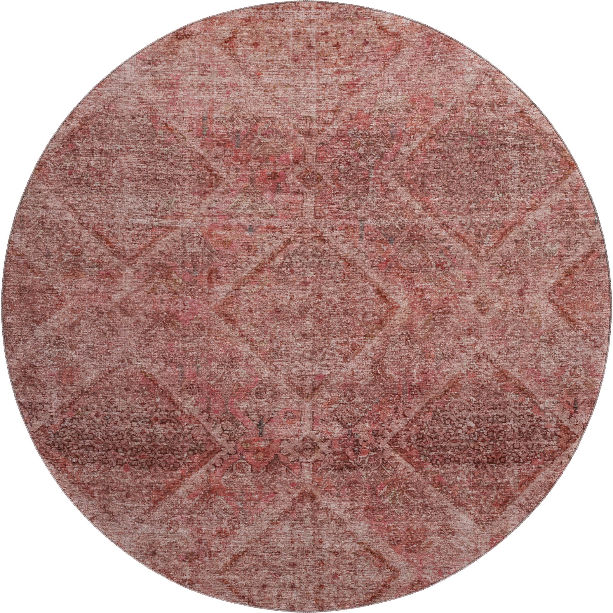 Vienna Machine Washable Transitional Pink Rug 8' x 8' #shape_Round