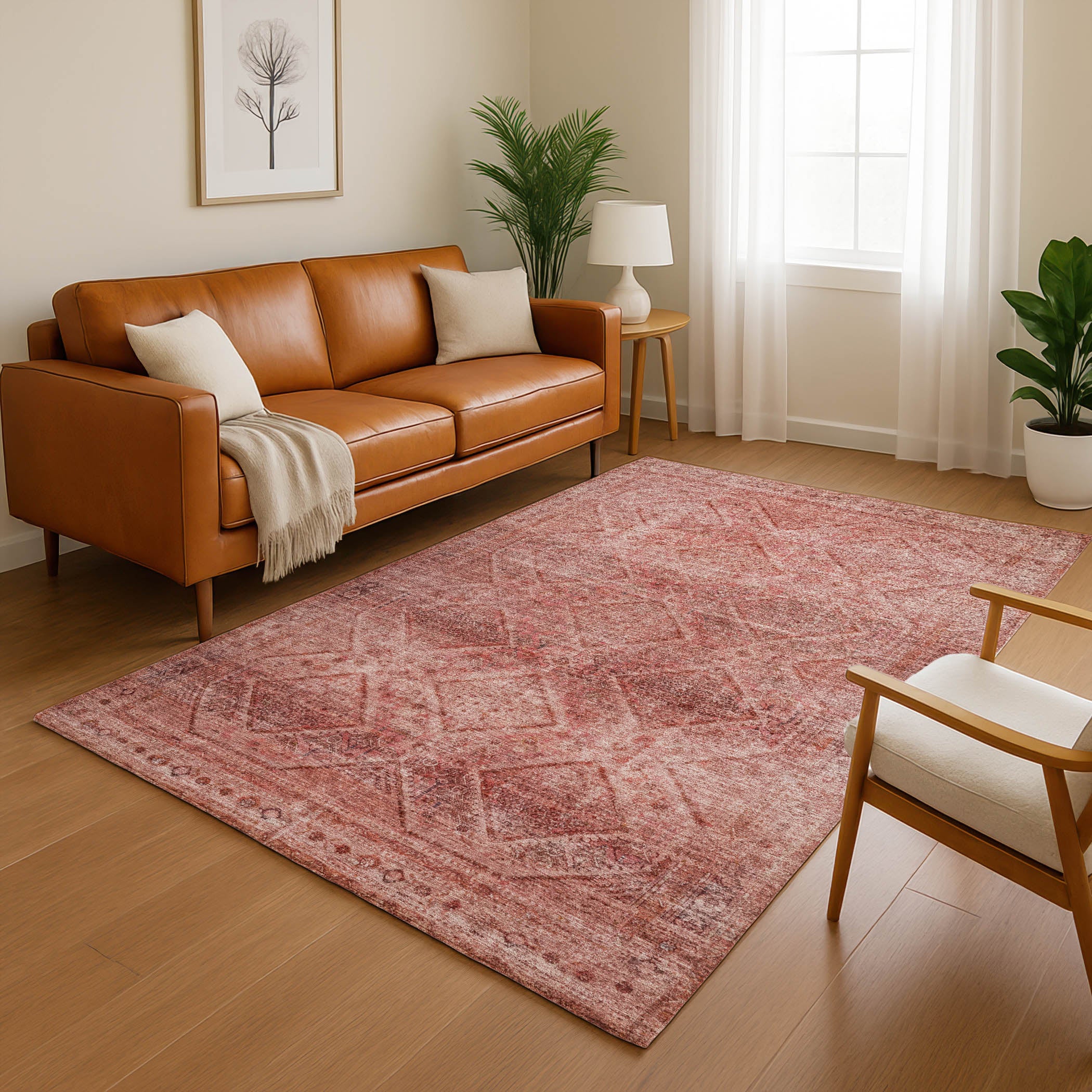 Vienna Machine Washable Transitional Pink Rug 2'6" x 3'10" #shape_Rectangle