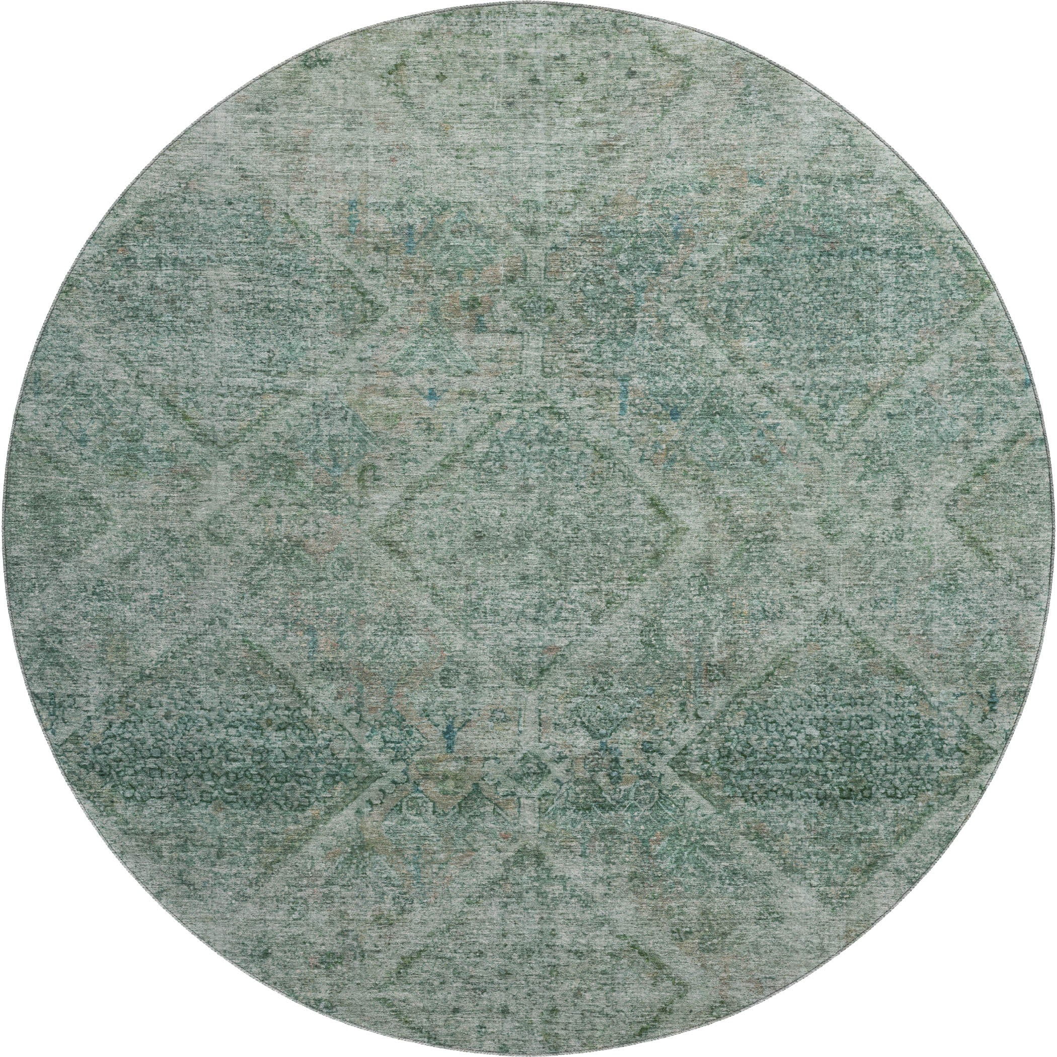 Vienna Machine Washable Transitional Teal Rug 8' x 8' #shape_Round