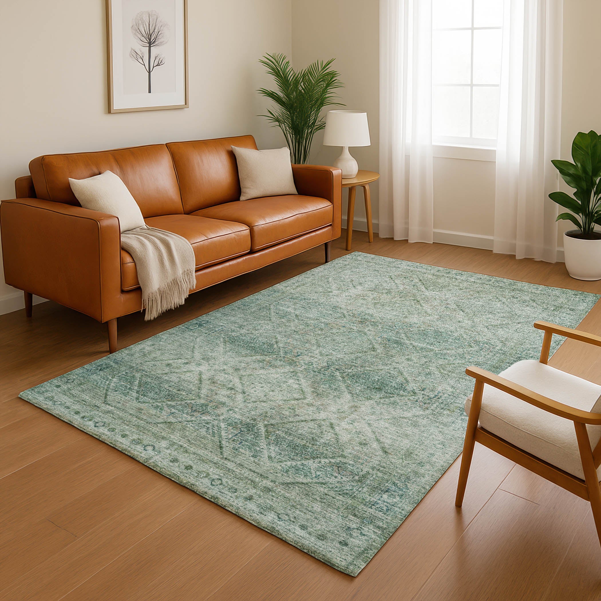 Vienna Machine Washable Transitional Teal Rug 2'6" x 3'10" #shape_Rectangle