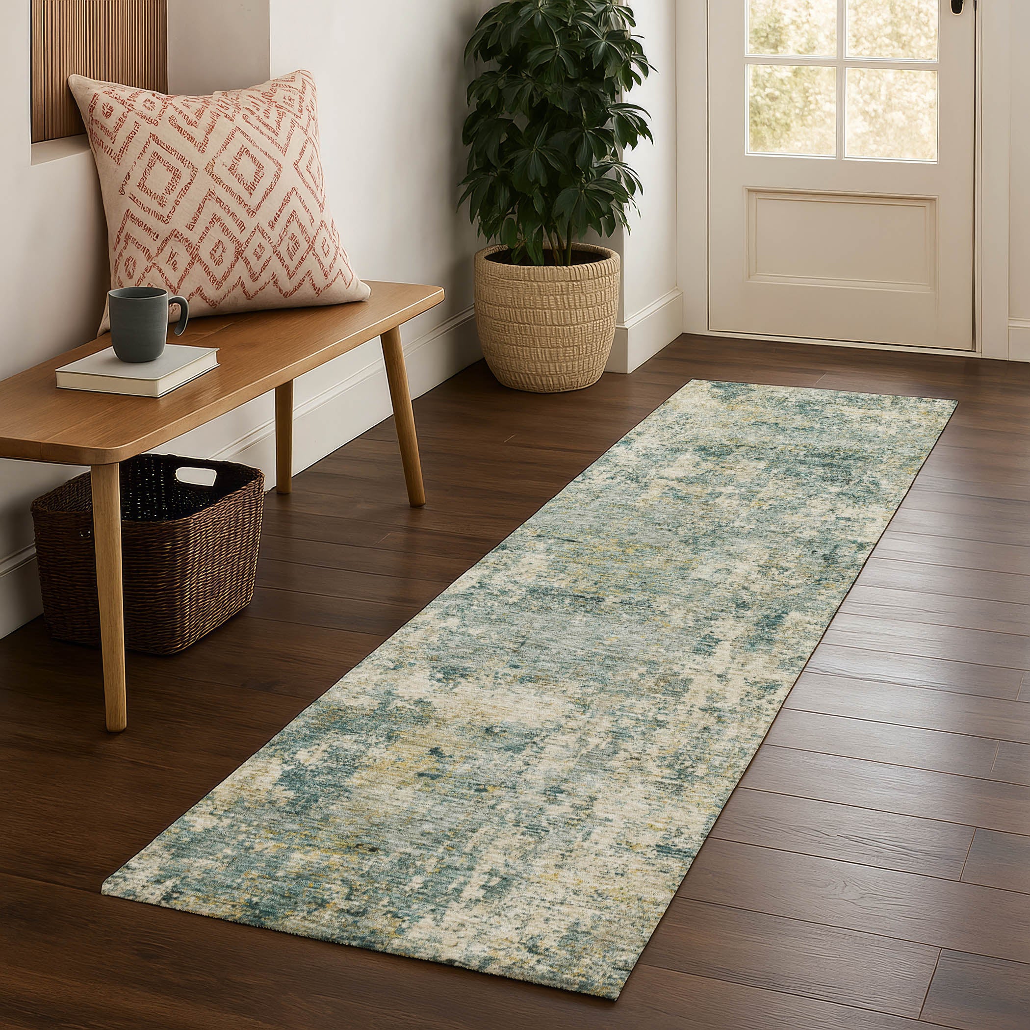 Marrakech Machine Washable Transitional Aloe Green Rug 2'3" x 7'6" #shape_Runner