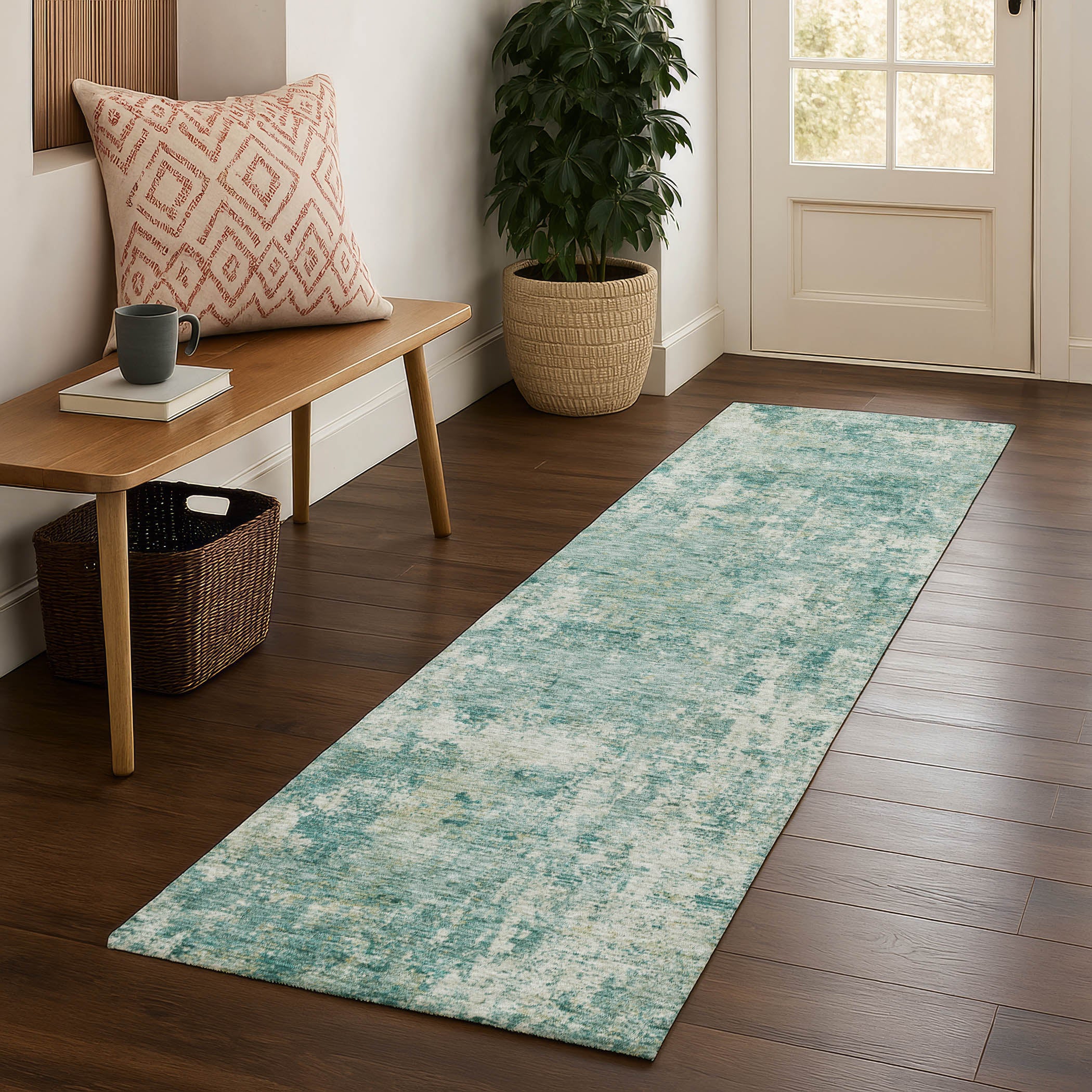 Marrakech Machine Washable Transitional Teal Rug 2'3" x 7'6" #shape_Runner