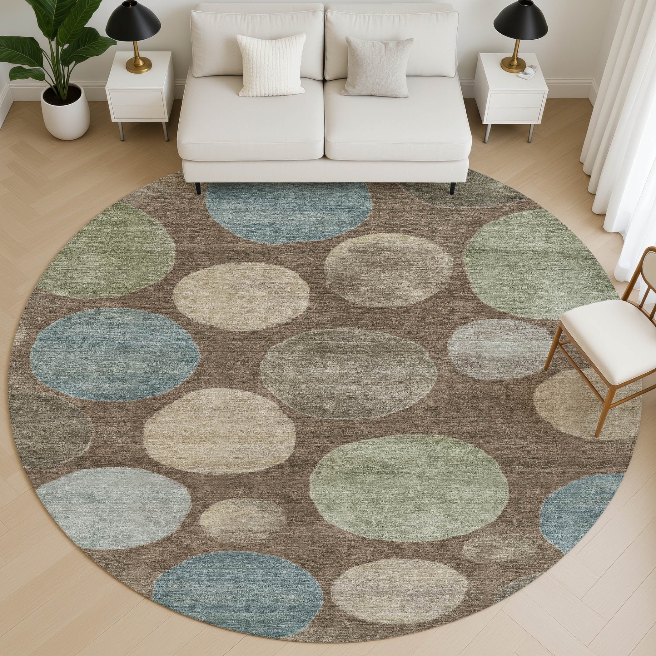 Vienna Machine Washable Transitional Chocolate Brown Rug 8' x 8' #shape_Round