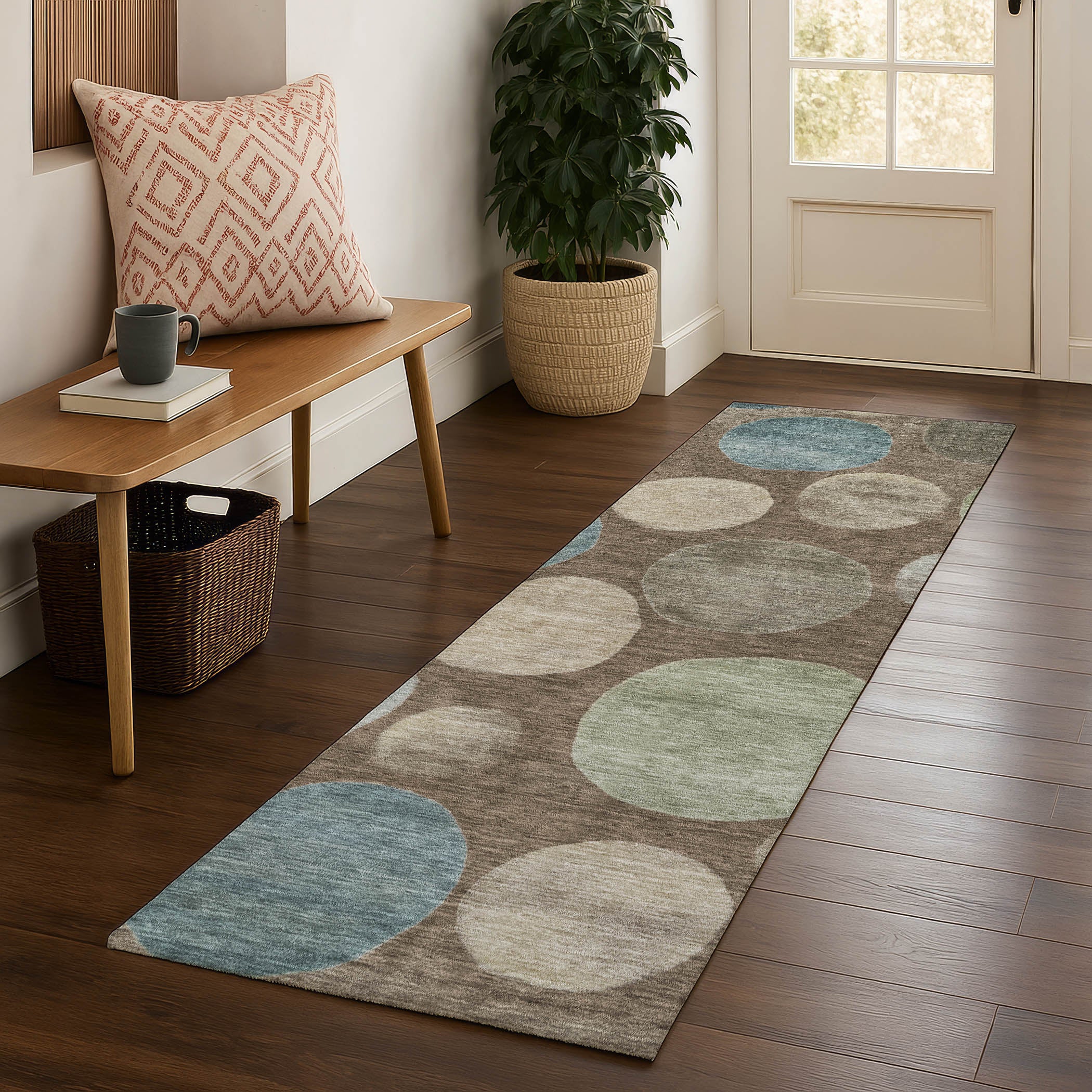Vienna Machine Washable Transitional Chocolate Brown Rug 2'3" x 7'6" #shape_Runner
