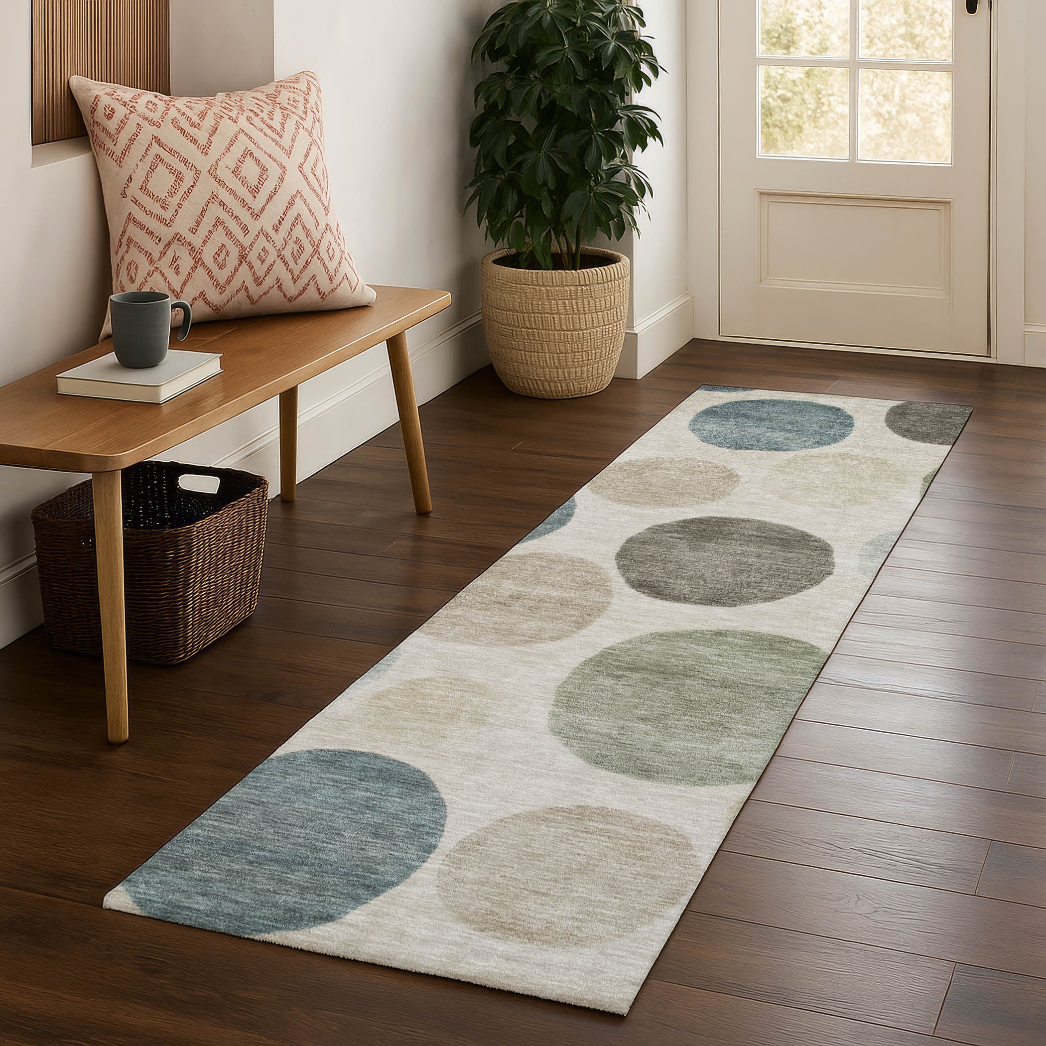 Vienna Machine Washable Transitional Khaki Brown Rug 2'3" x 7'6" #shape_Runner
