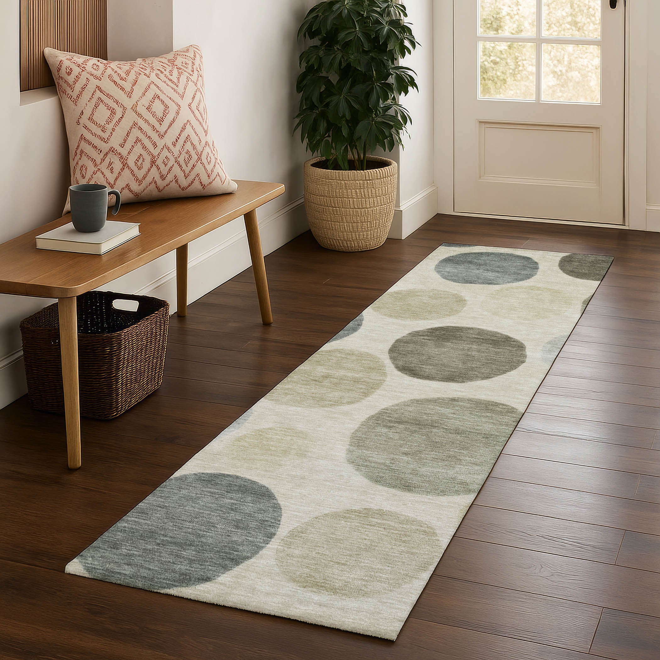 Vienna Machine Washable Transitional Taupe Brown Rug 2'3" x 7'6" #shape_Runner