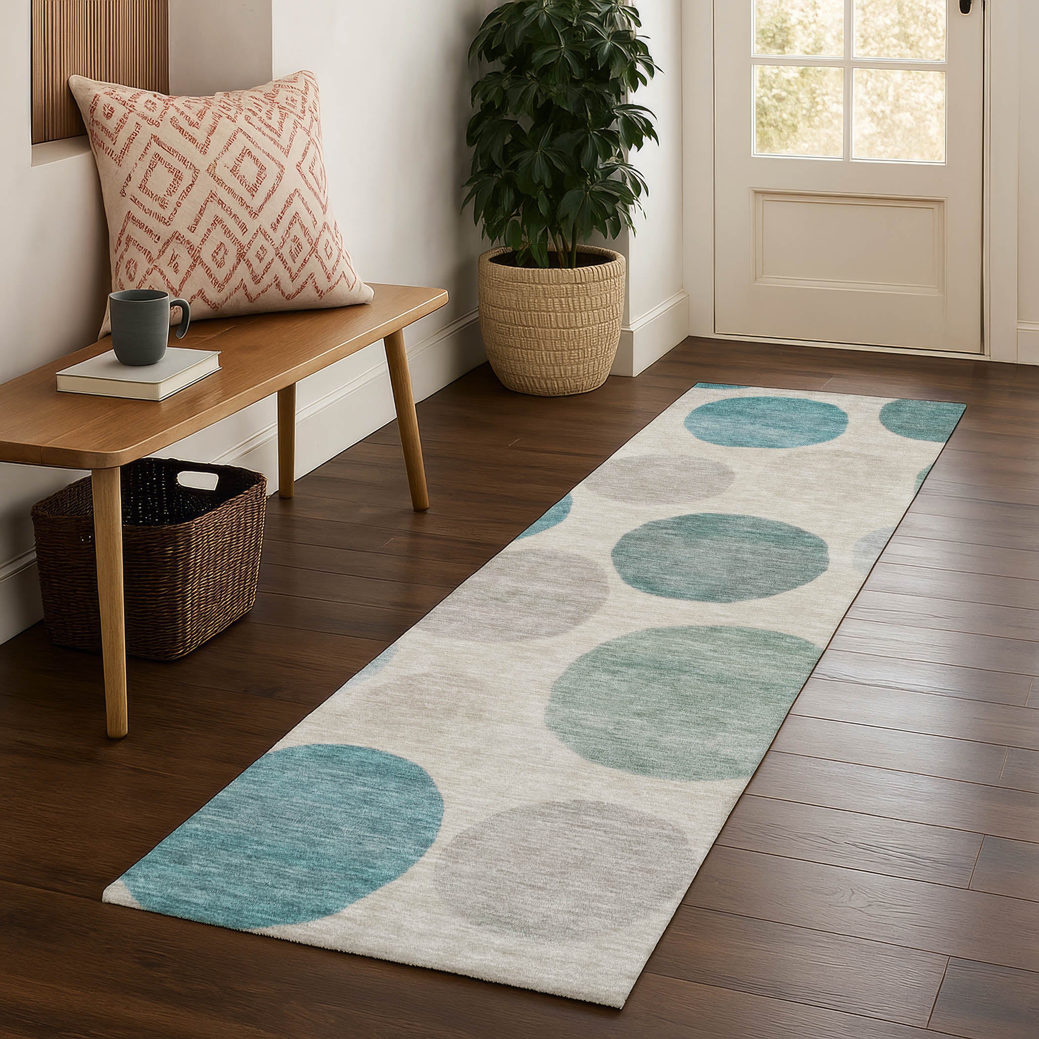 Vienna Machine Washable Transitional Teal Rug 2'3" x 7'6" #shape_Runner