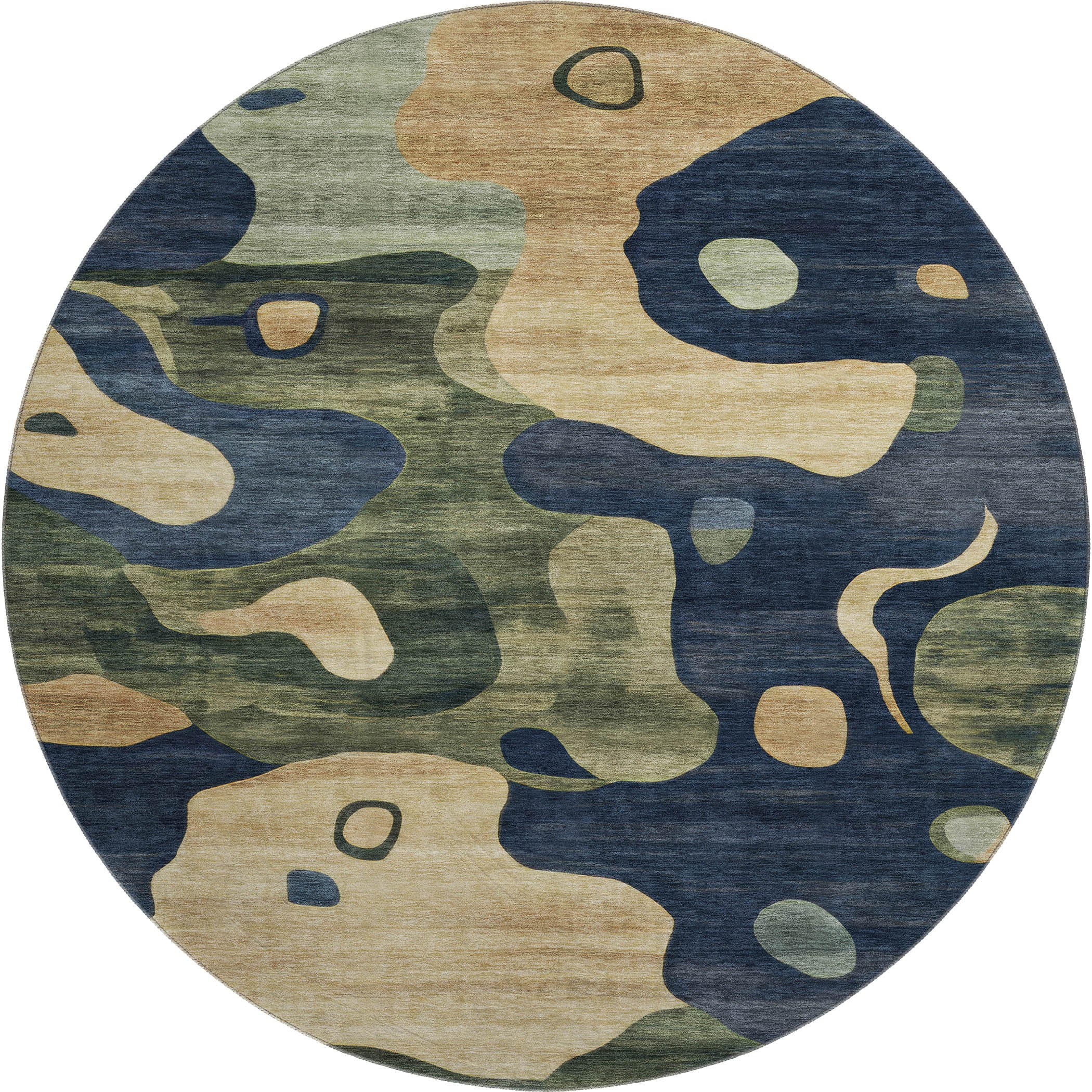Queenstown Machine Washable Transitional Navy Blue Rug 8' x 8' #shape_Round