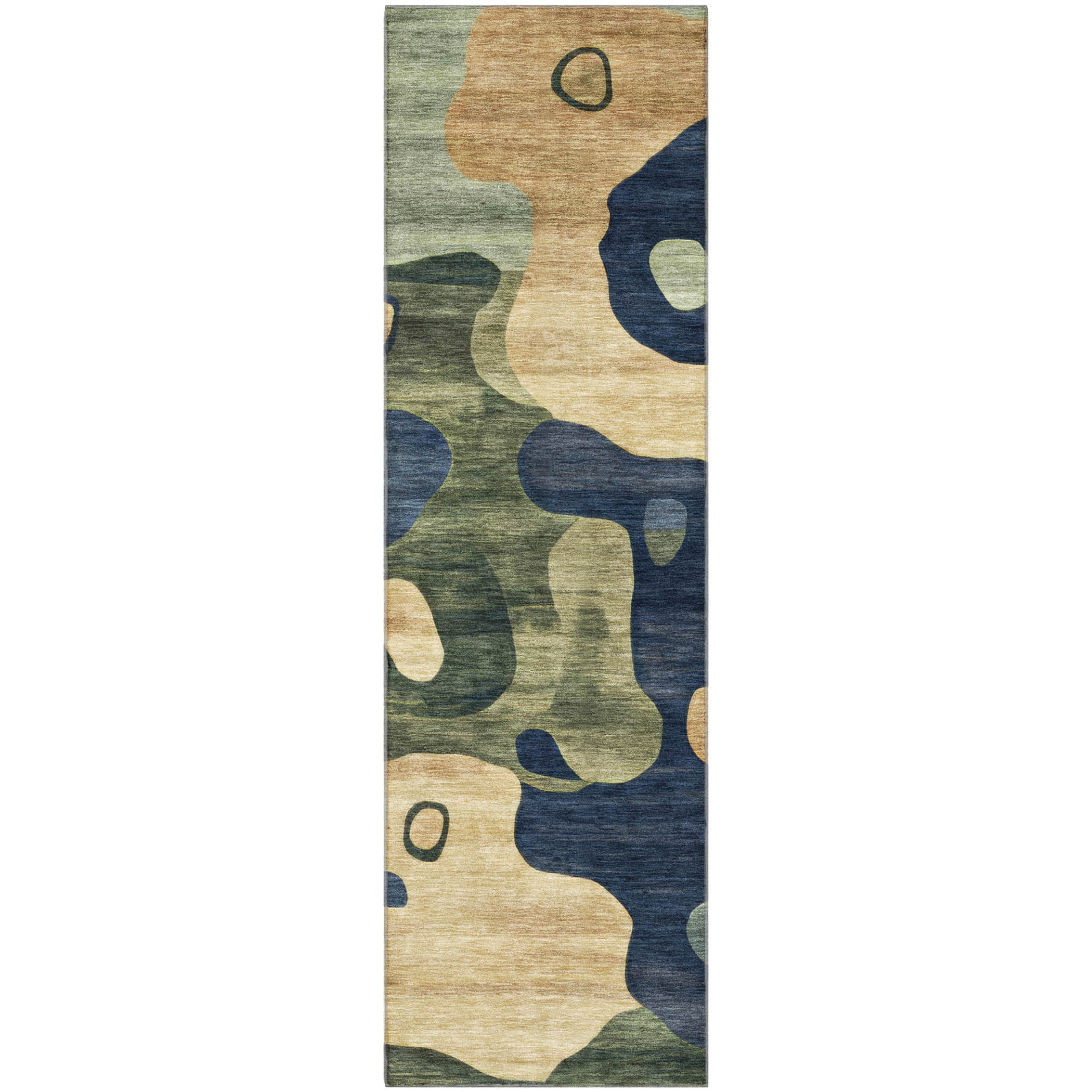 Queenstown Machine Washable Transitional Navy Blue Rug 2'3" x 7'6" #shape_Runner