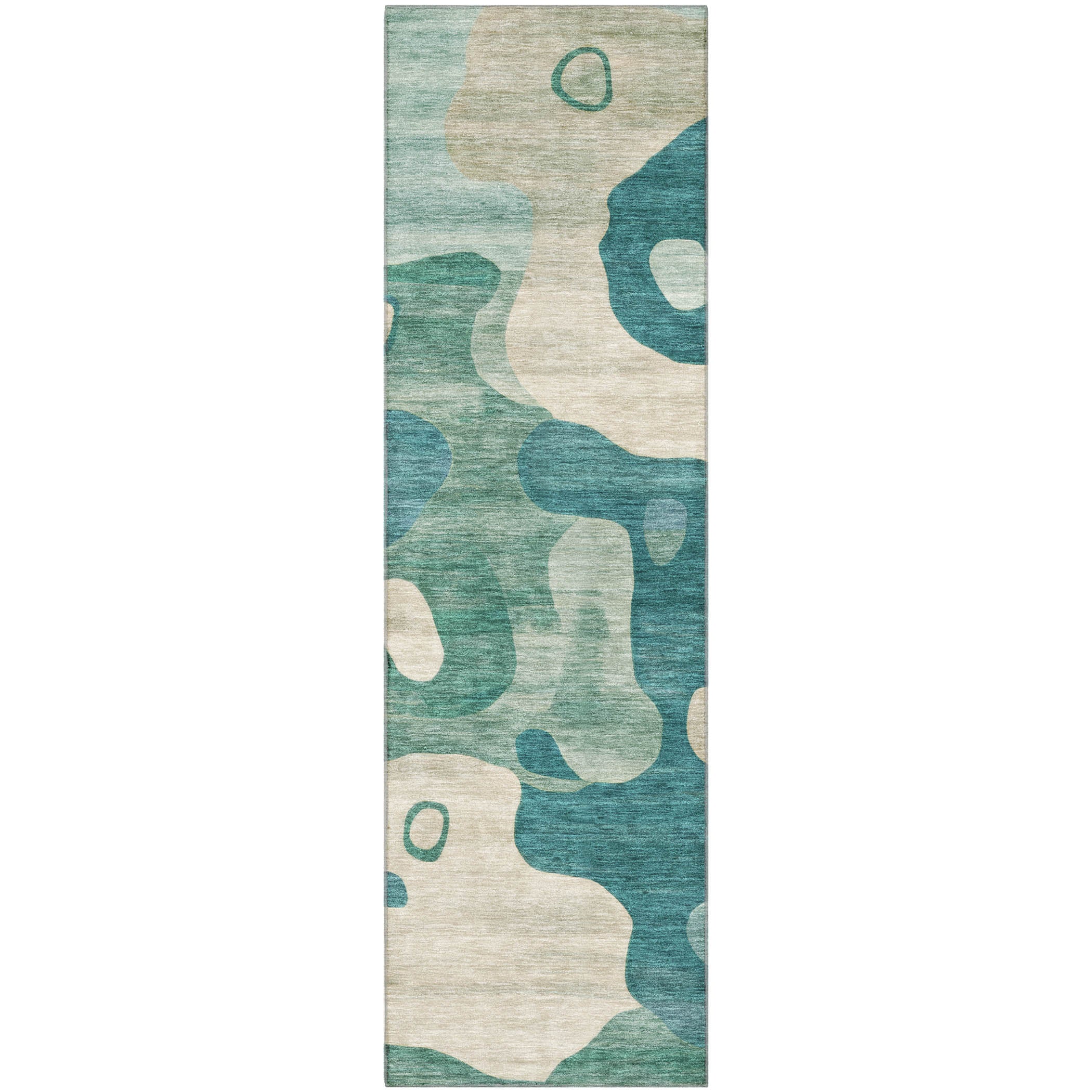 Queenstown Machine Washable Transitional Teal Rug 2'3" x 7'6" #shape_Runner