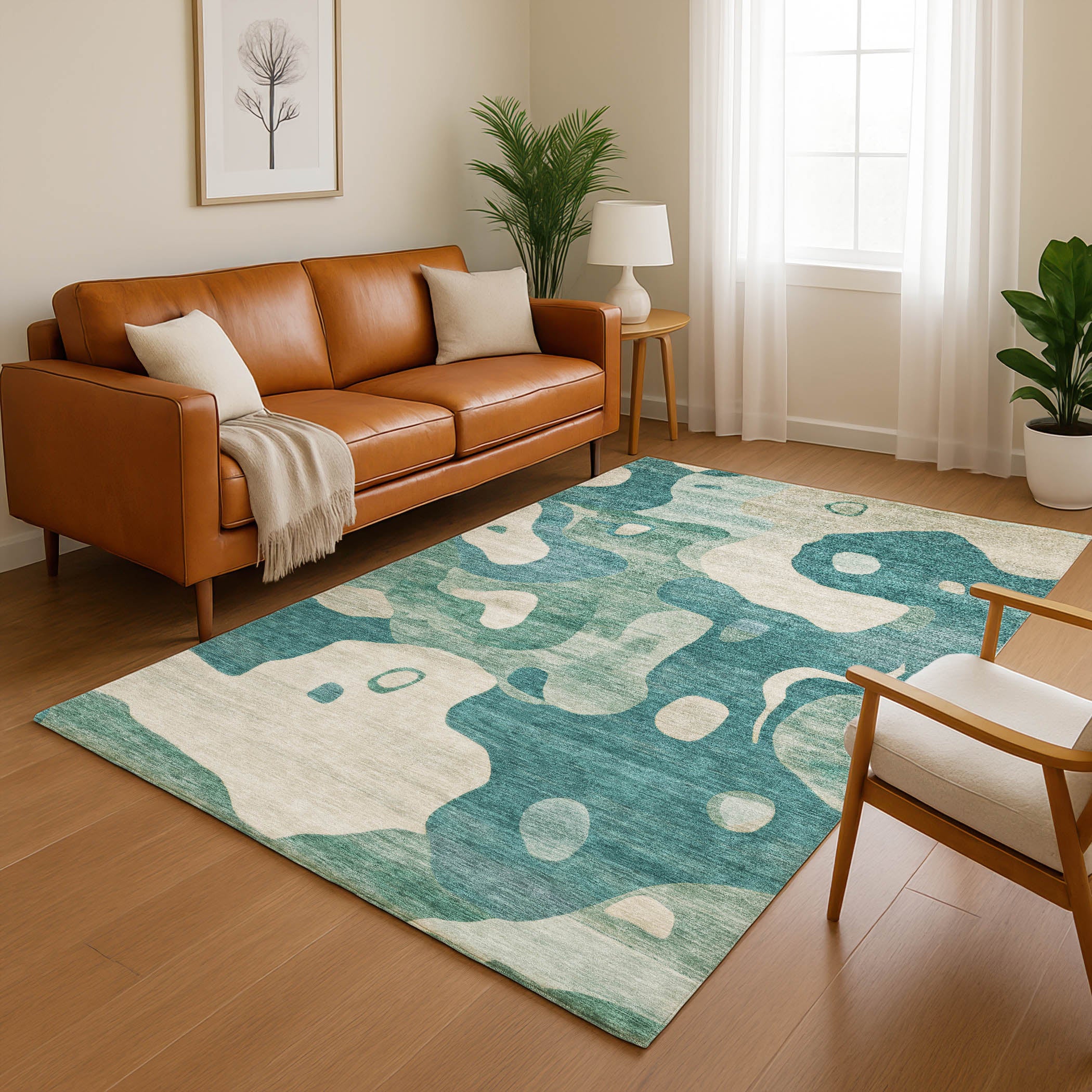 Queenstown Machine Washable Transitional Teal Rug 2'6" x 3'10" #shape_Rectangle