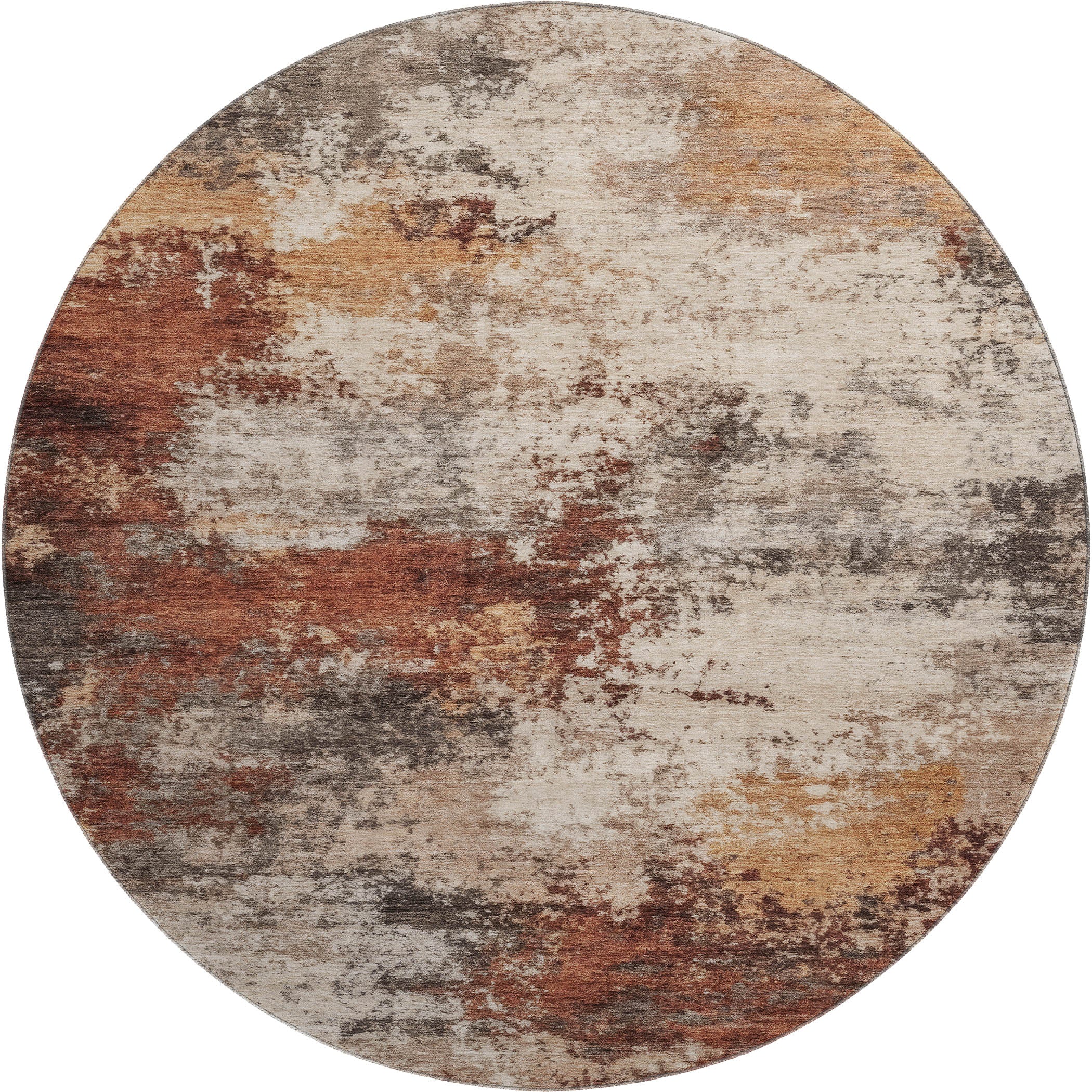 Mdina Machine Washable Transitional Paprika Orange Rug 8' x 8' #shape_Round