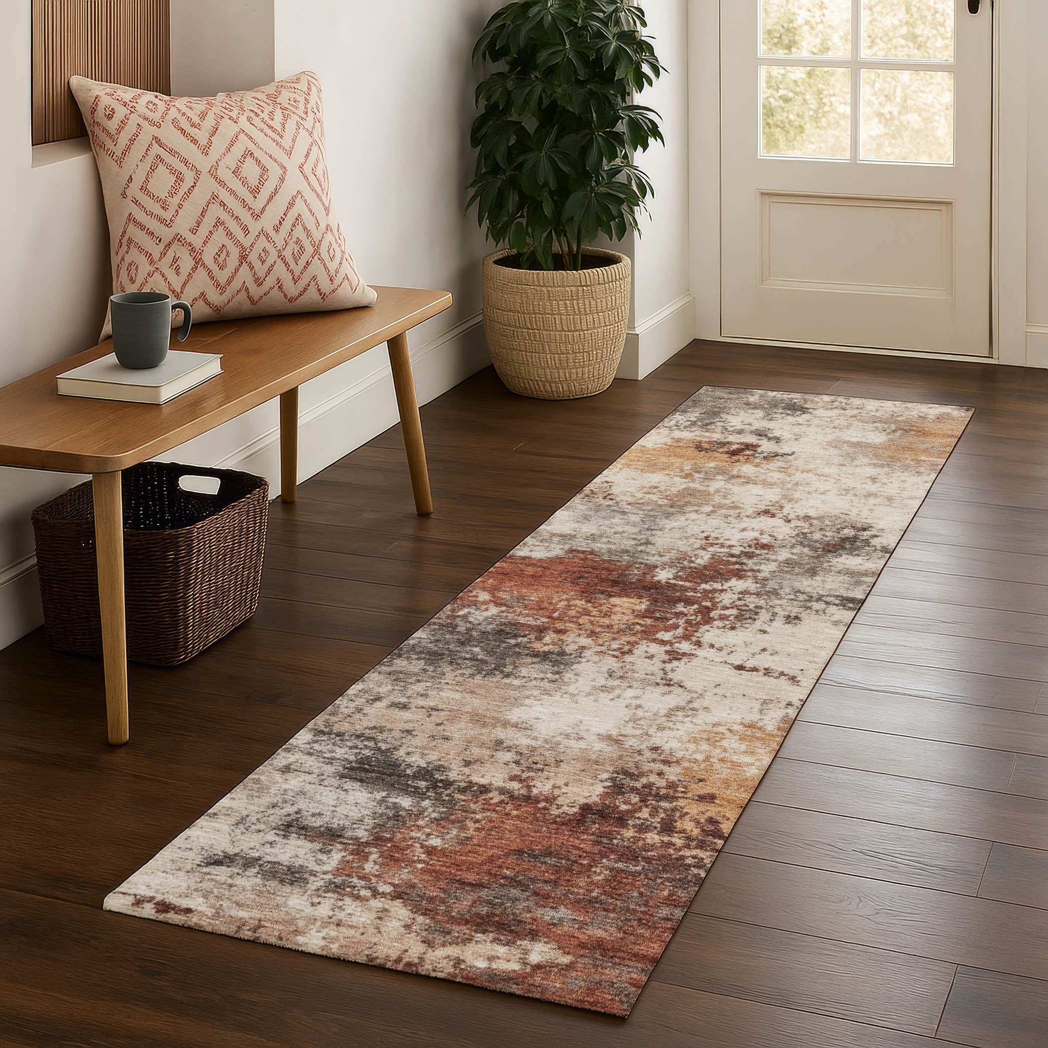 Mdina Machine Washable Transitional Paprika Orange Rug 2'3" x 7'6" #shape_Runner