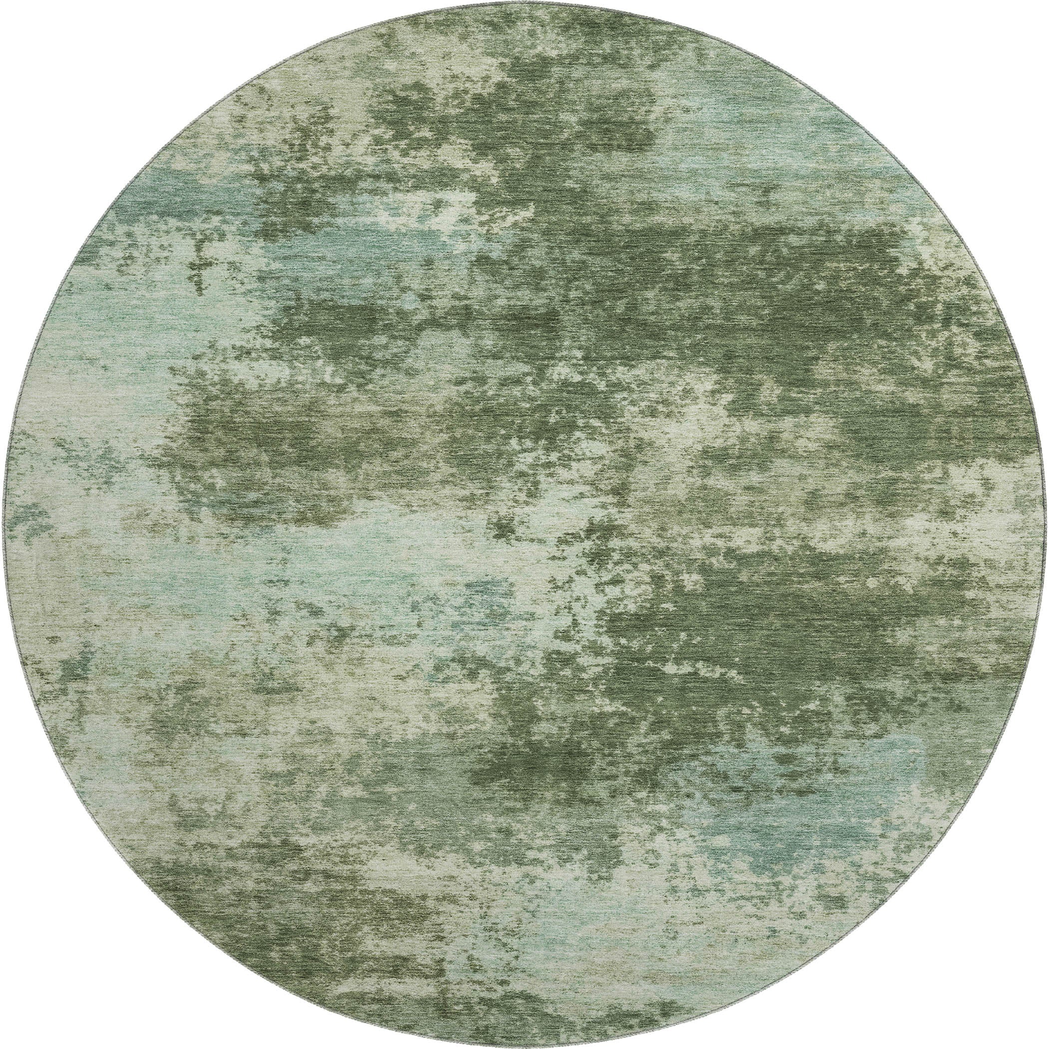 Athens Machine Washable Transitional Aloe Green Rug 8' x 8' #shape_Round