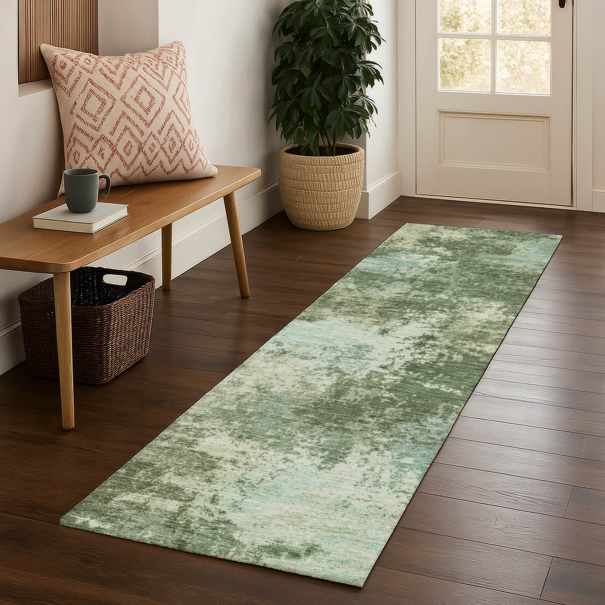 Athens Machine Washable Transitional Aloe Green Rug 2'3" x 7'6" #shape_Runner