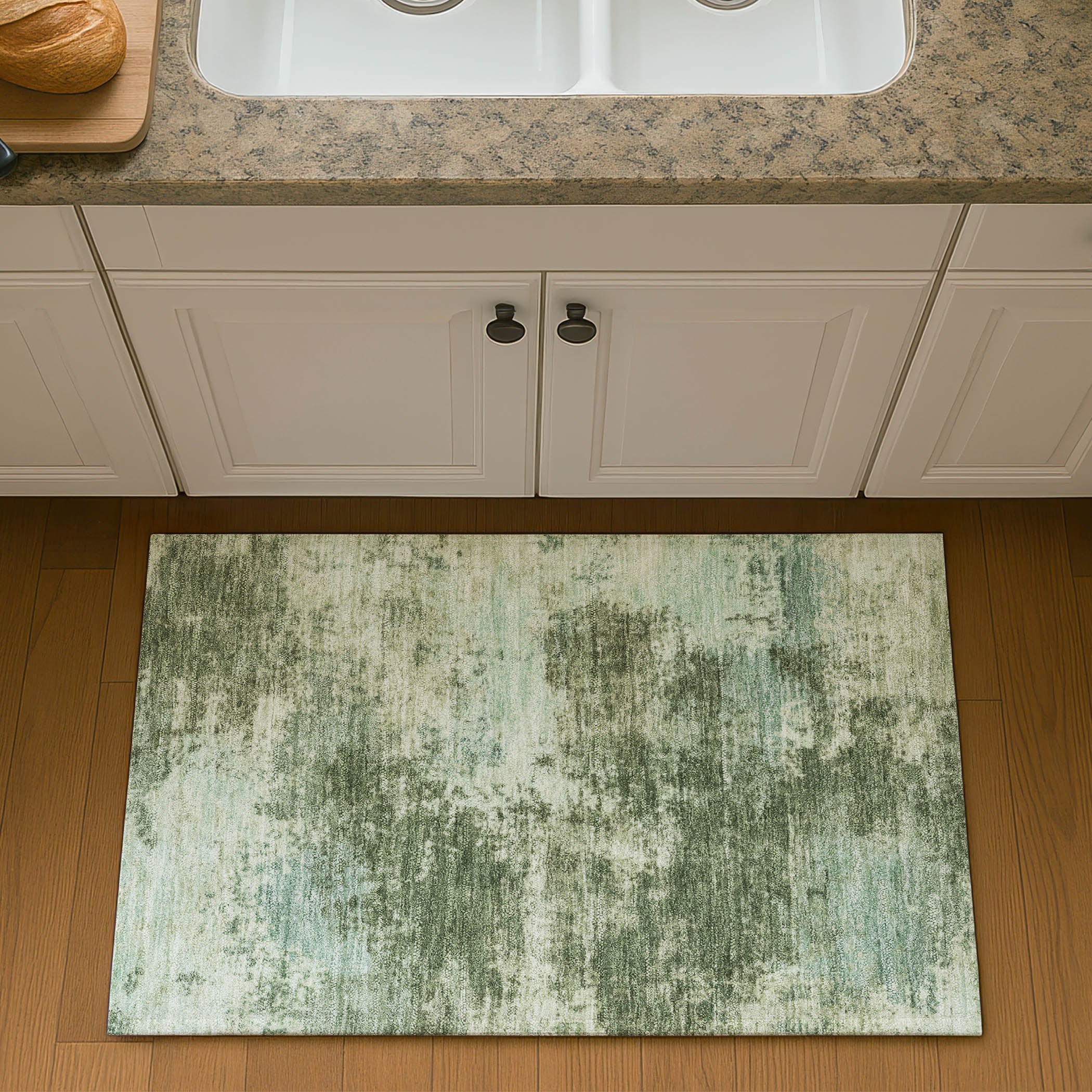 Athens Machine Washable Transitional Aloe Green Rug 1'8" x 2'6" #shape_Rectangle