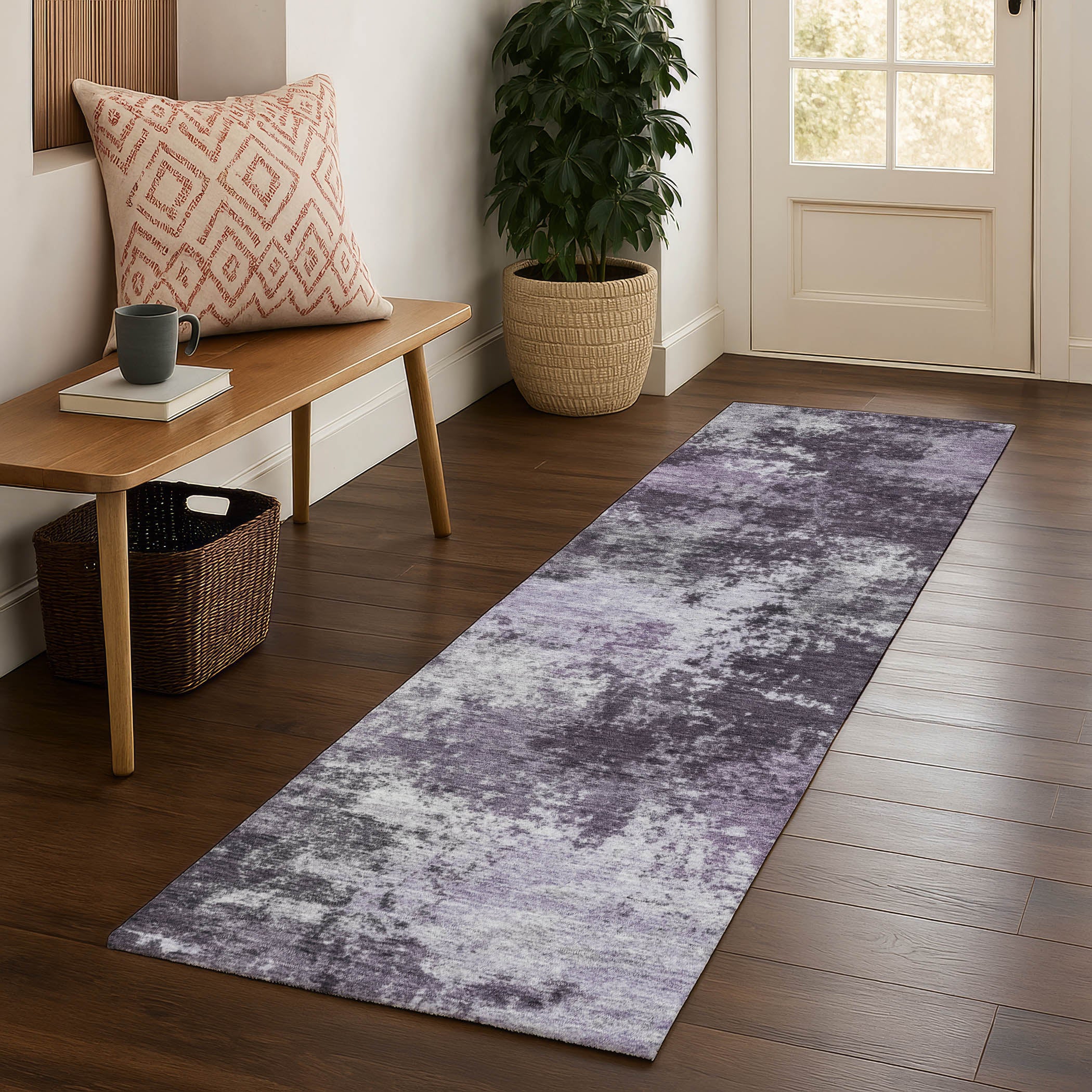 Athens Machine Washable Transitional Purple Rug 2'3" x 7'6" #shape_Runner