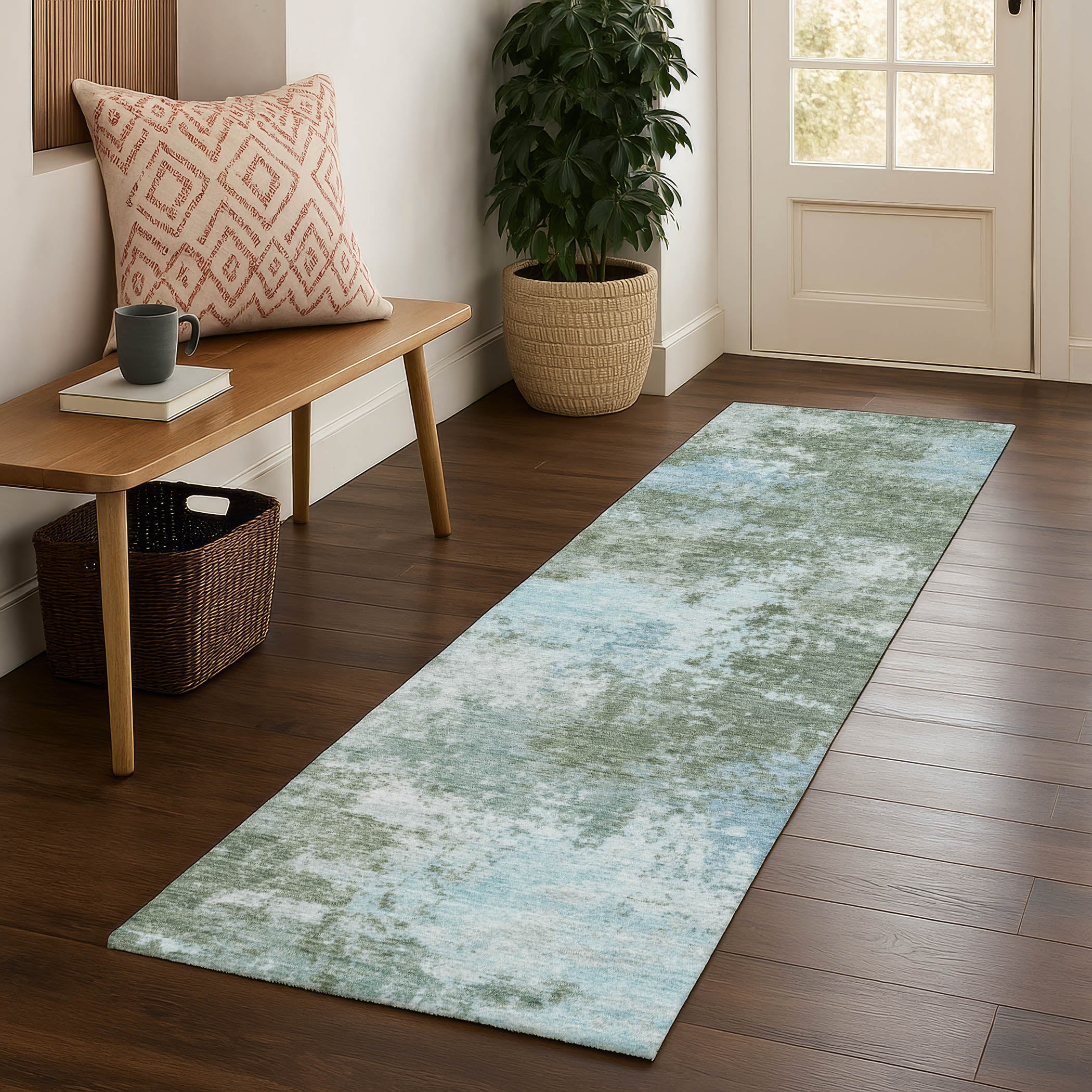 Athens Machine Washable Transitional Sage Green Rug 2'3" x 7'6" #shape_Runner