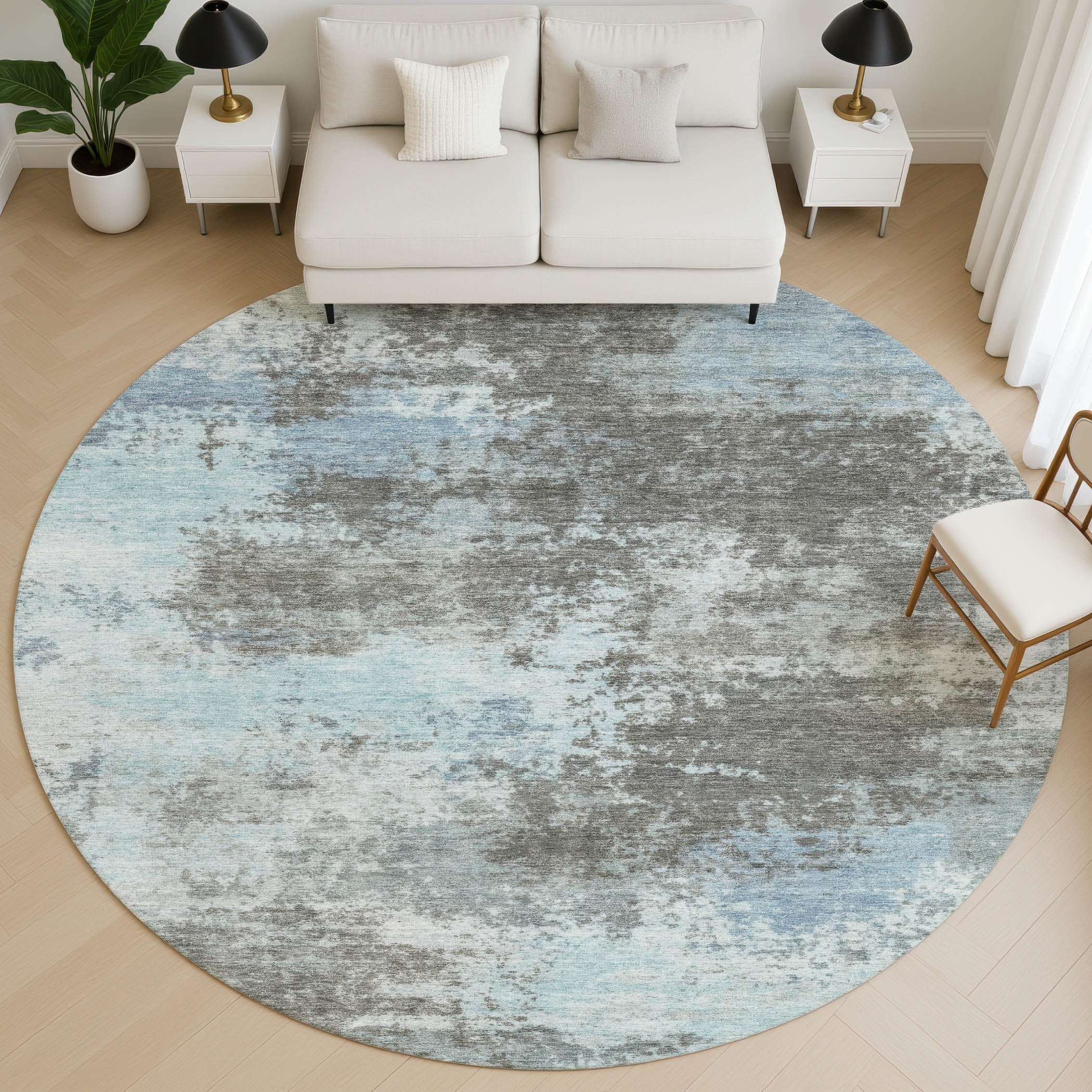 Athens Machine Washable Transitional Taupe Brown Rug 8' x 8' #shape_Round