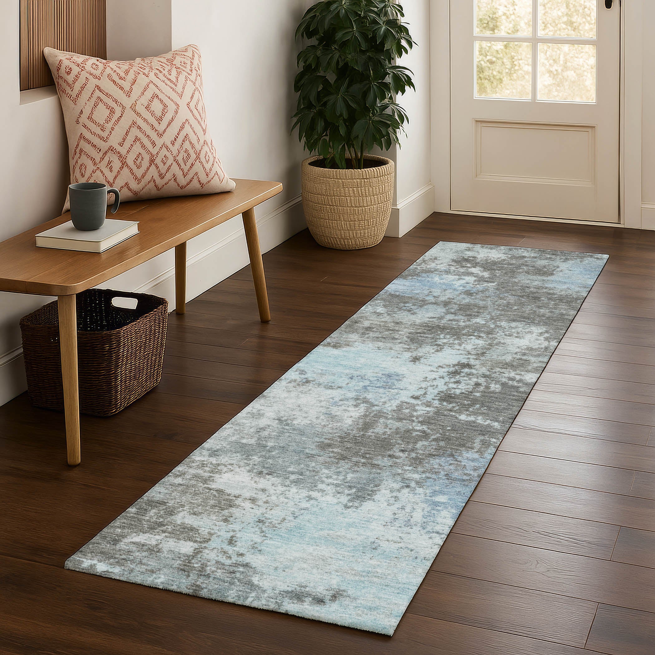 Athens Machine Washable Transitional Taupe Brown Rug 2'3" x 7'6" #shape_Runner