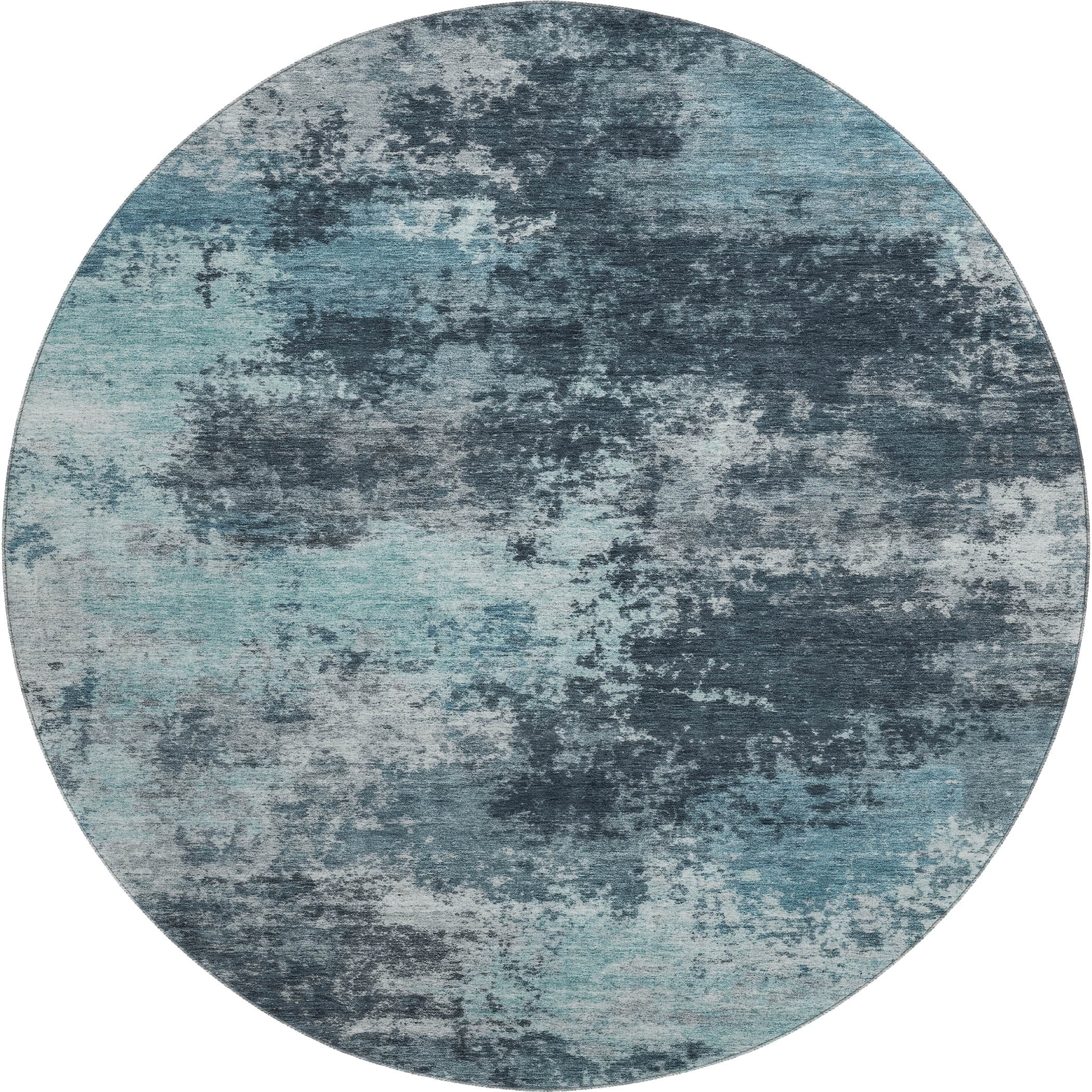 Athens Machine Washable Transitional Teal Rug 8' x 8' #shape_Round