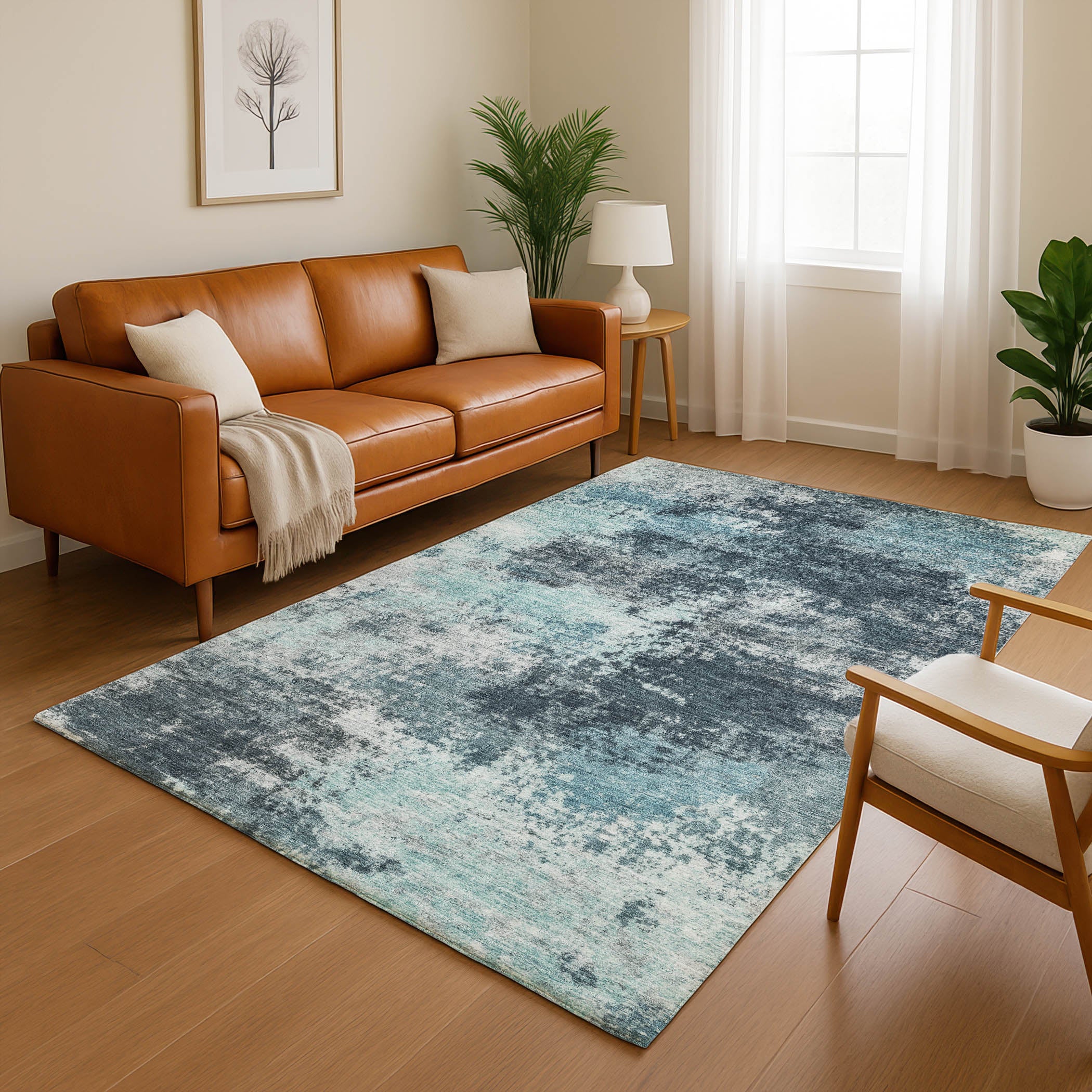 Athens Machine Washable Transitional Teal Rug 2'6" x 3'10" #shape_Rectangle