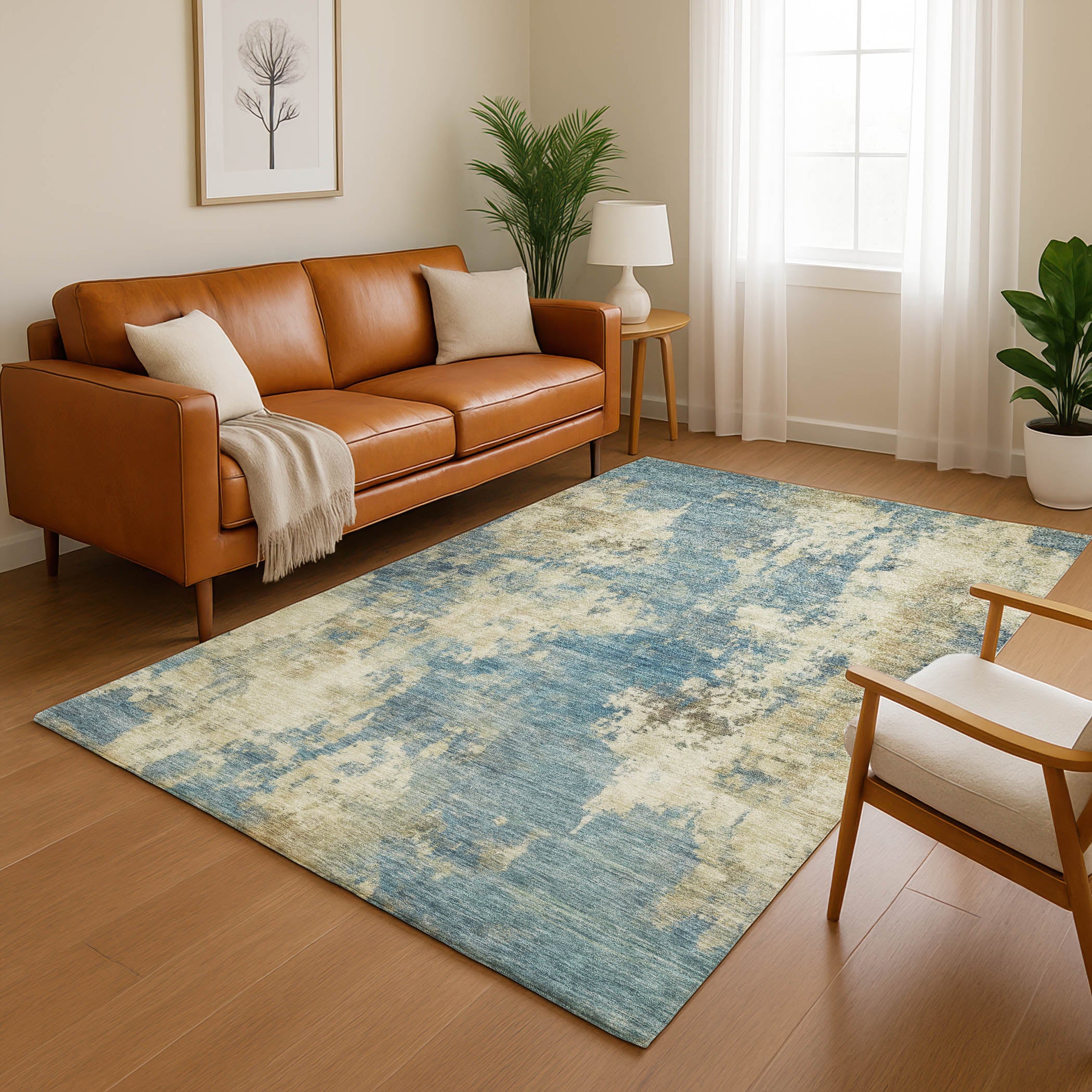 Seoul Machine Washable Transitional Blue Rug 2'6" x 3'10" #shape_Rectangle