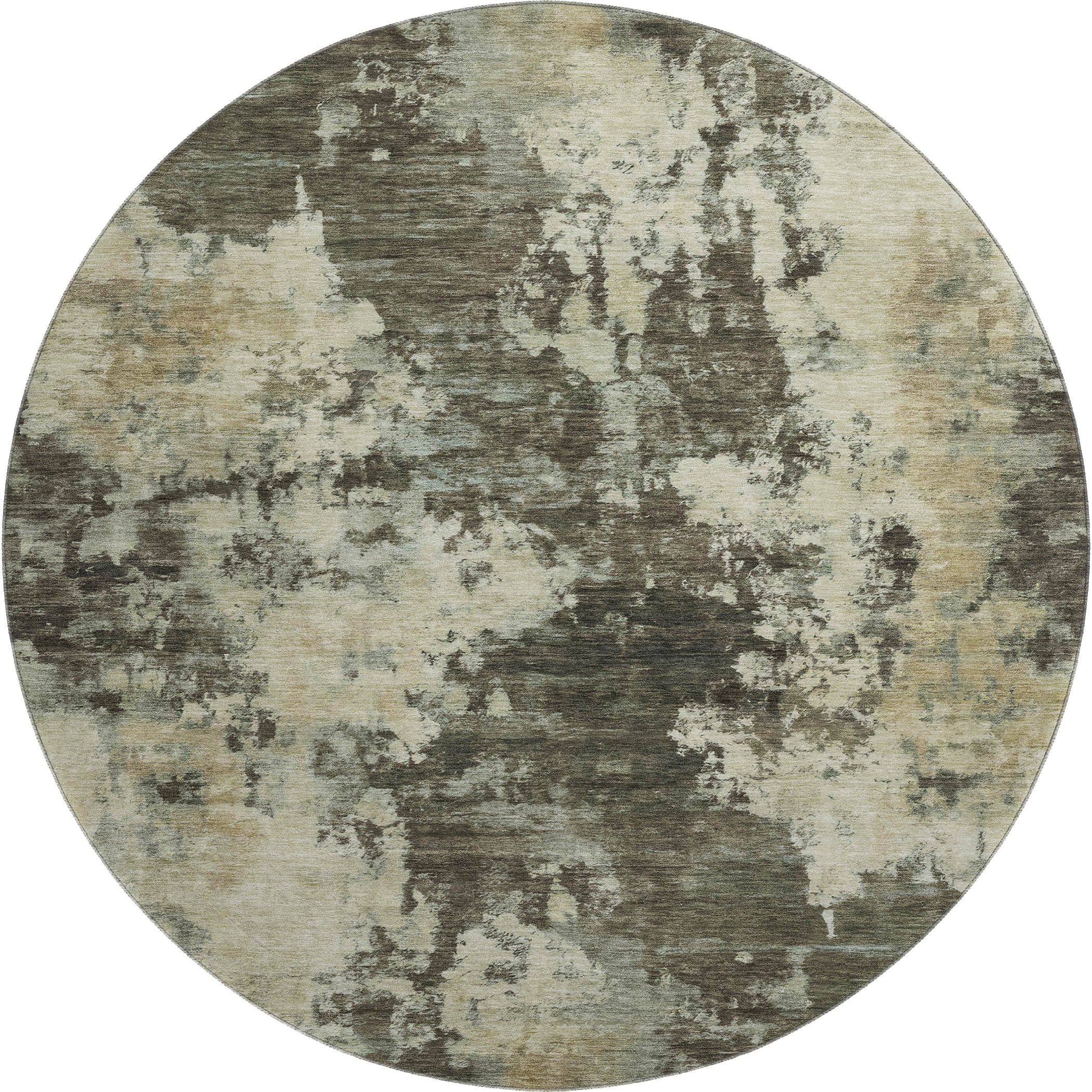 Seoul Machine Washable Transitional Brown Rug 8' x 8' #shape_Round