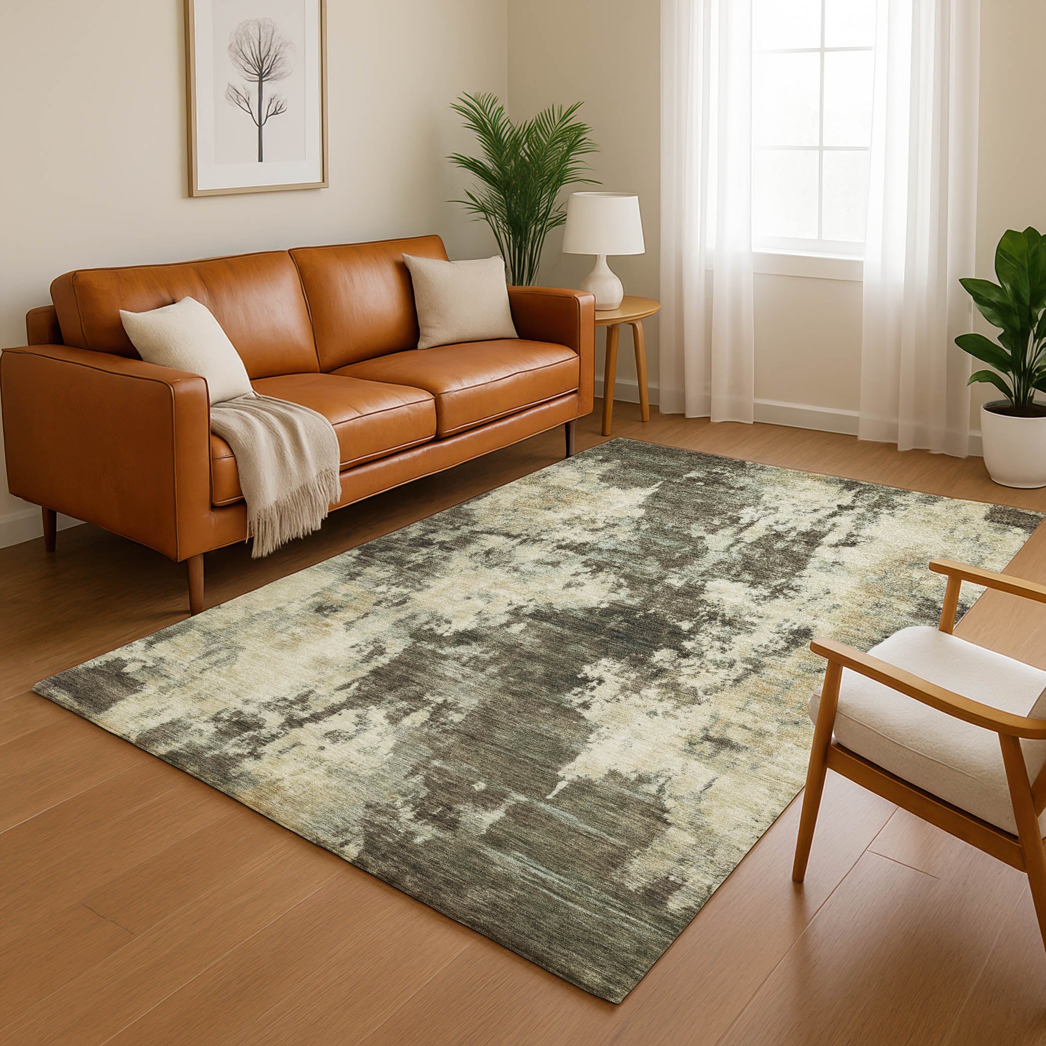 Seoul Machine Washable Transitional Brown Rug 2'6" x 3'10" #shape_Rectangle
