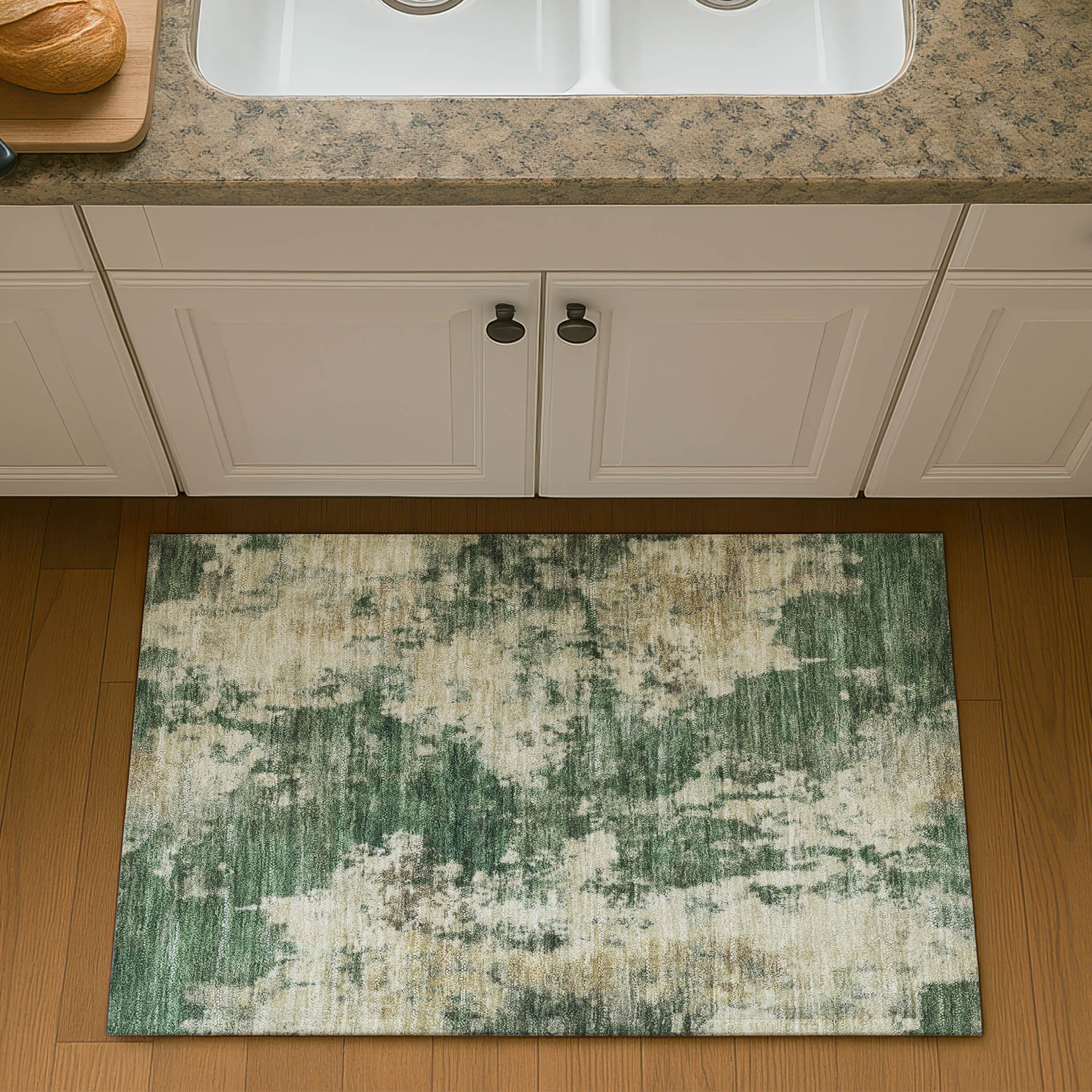Seoul Machine Washable Transitional Fern Green Rug 1'8" x 2'6" #shape_Rectangle