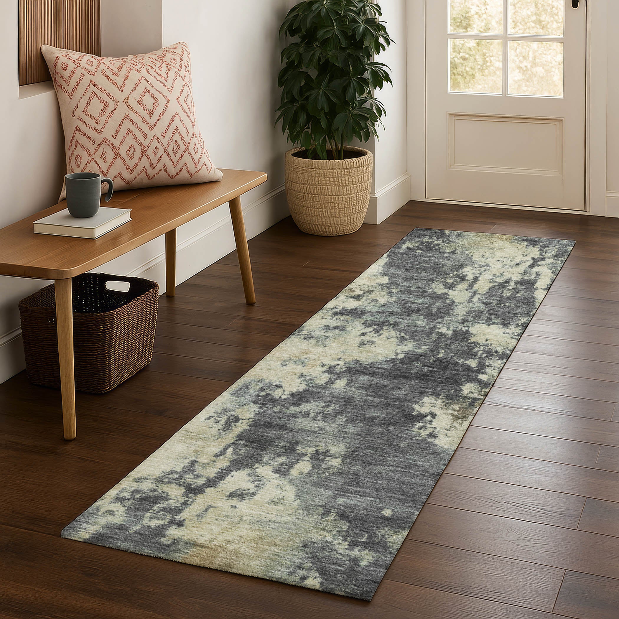 Seoul Machine Washable Transitional Gray Rug 2'3" x 7'6" #shape_Runner