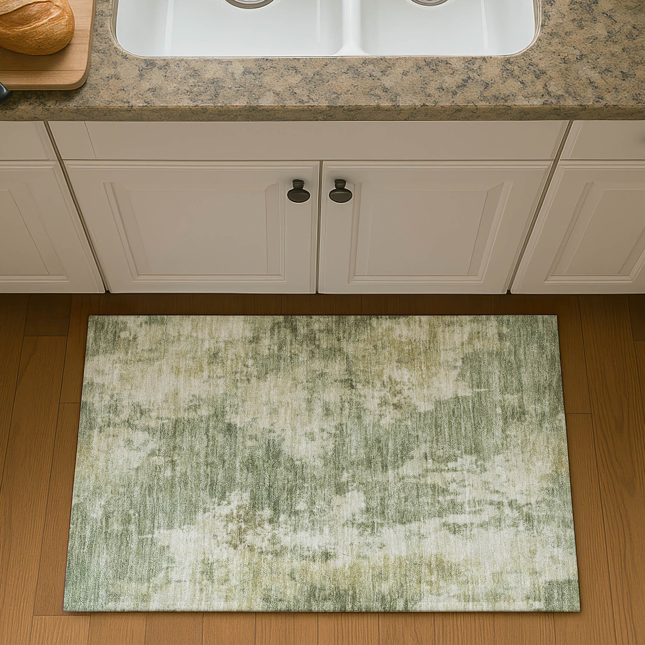 Seoul Machine Washable Transitional Sage Green Rug 1'8" x 2'6" #shape_Rectangle