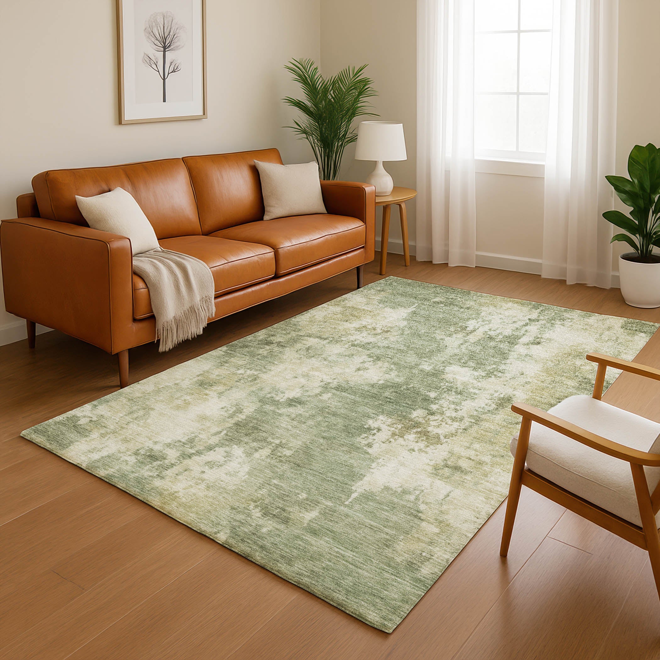 Seoul Machine Washable Transitional Sage Green Rug 2'6" x 3'10" #shape_Rectangle