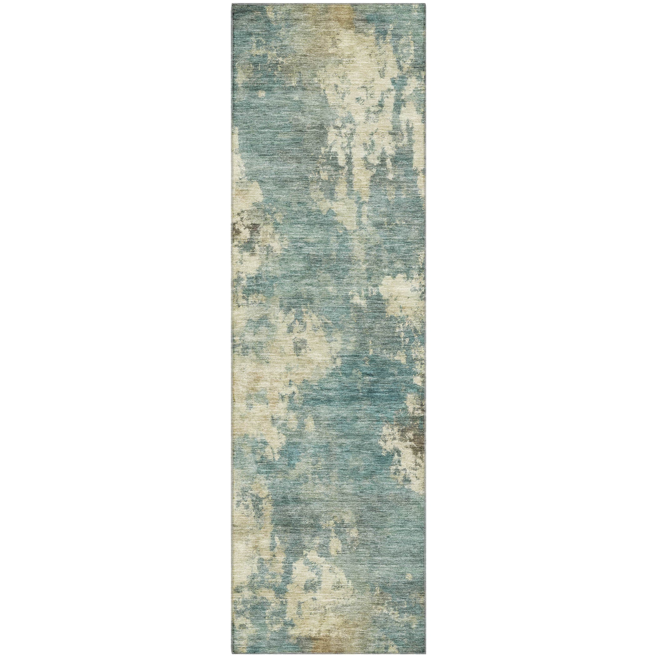 Seoul Machine Washable Transitional Teal Rug 2'3" x 7'6" #shape_Runner
