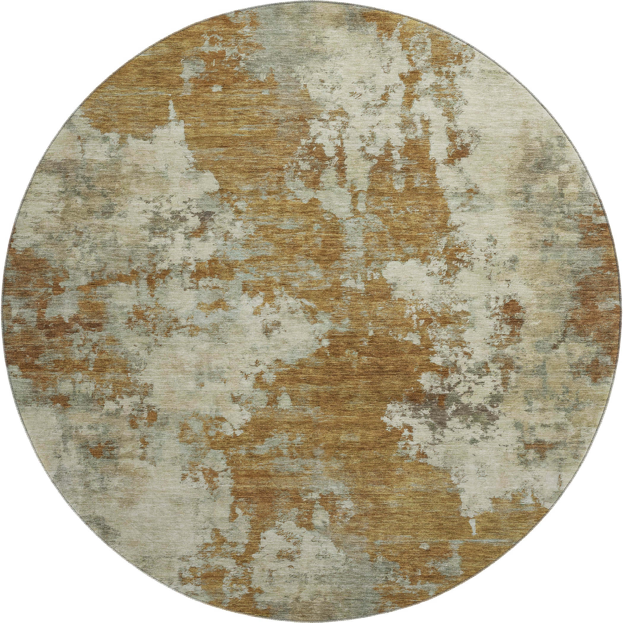 Seoul Machine Washable Transitional Terracotta Orange Rug 8' x 8' #shape_Round