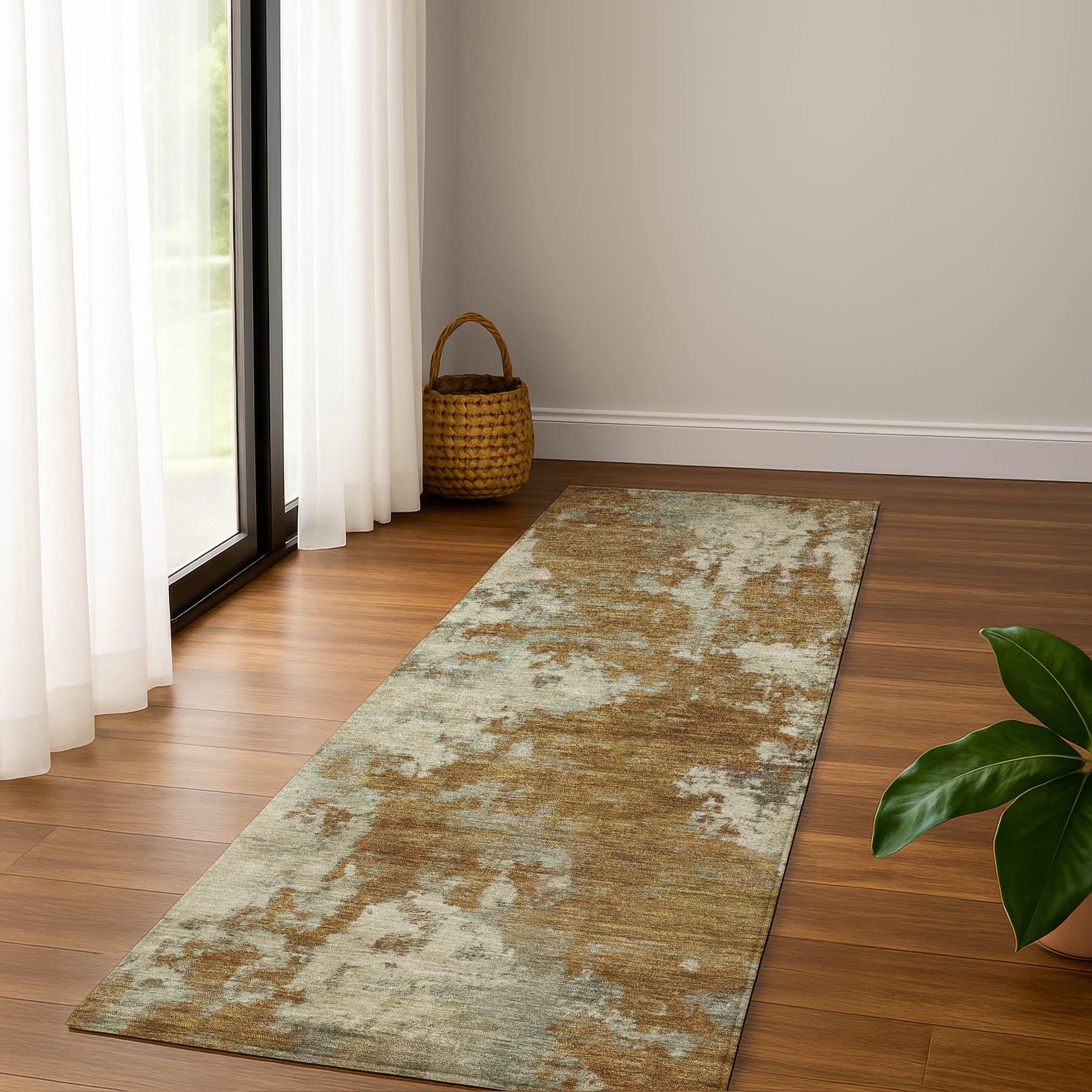 Seoul Machine Washable Transitional Terracotta Orange Rug 2'3" x 7'6" #shape_Runner