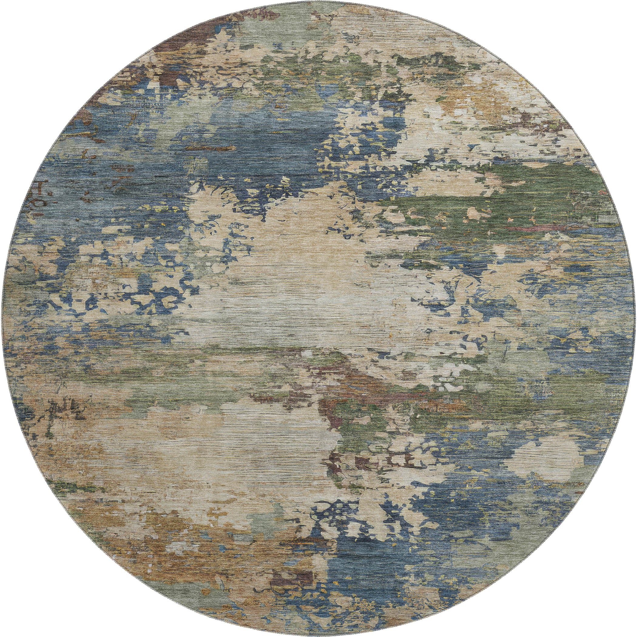 Bangkok Machine Washable Transitional Blue Rug 8' x 8' #shape_Round
