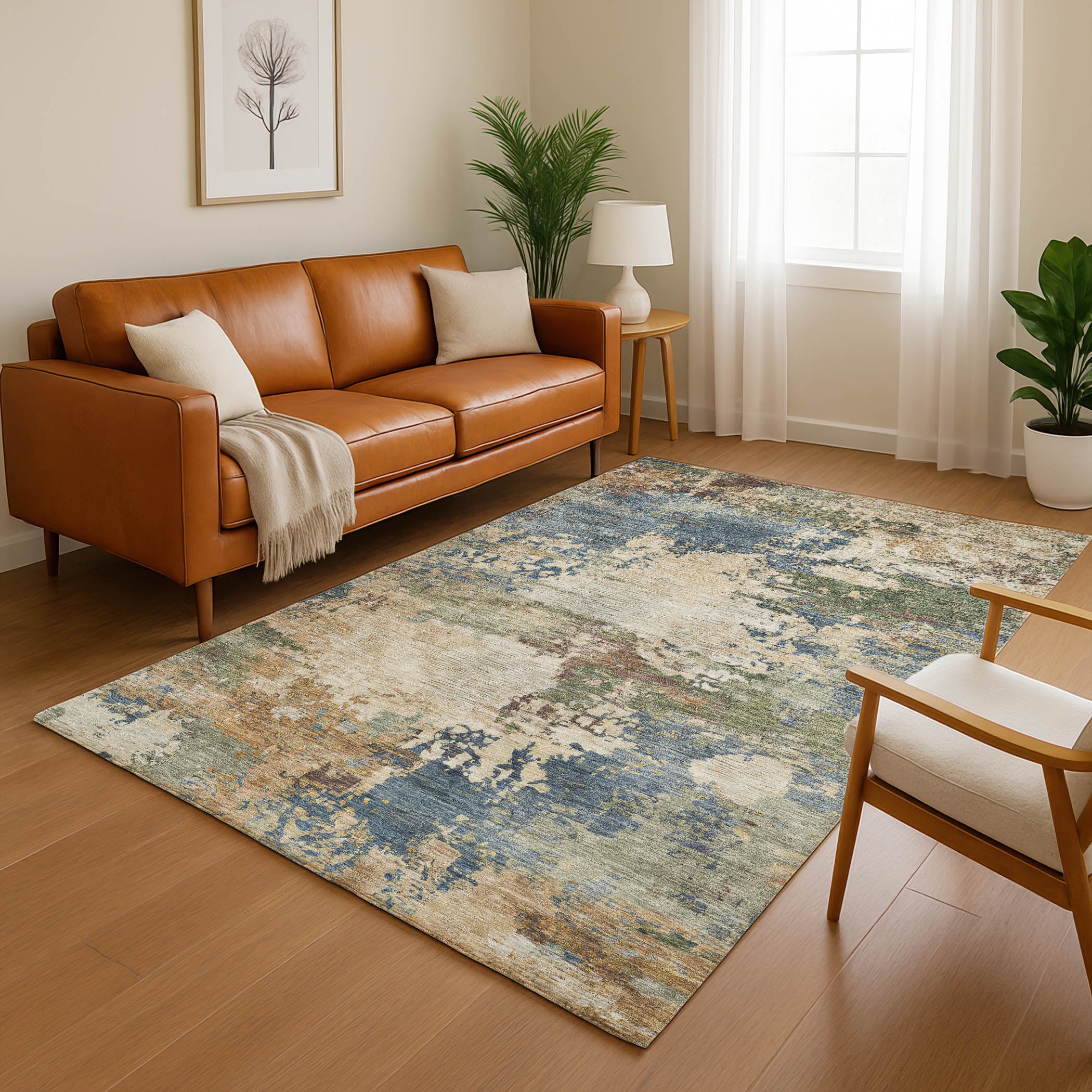 Bangkok Machine Washable Transitional Blue Rug 2'6" x 3'10" #shape_Rectangle