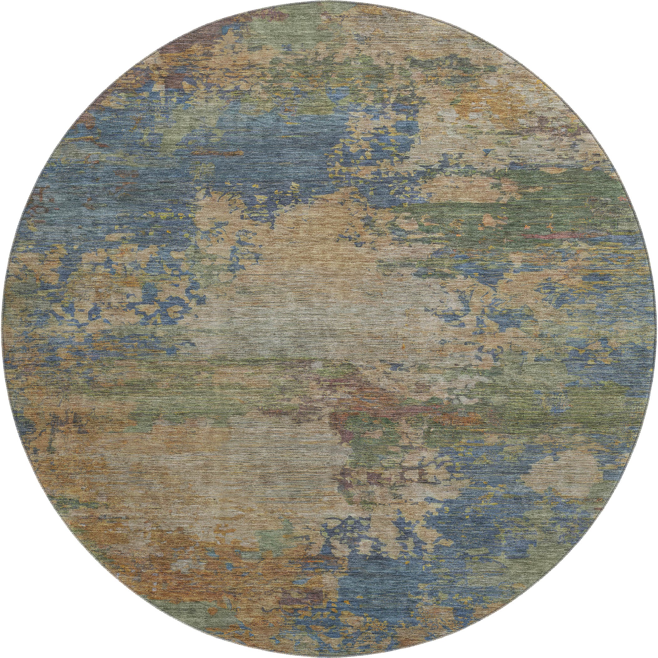 Bangkok Machine Washable Transitional Denim Blue Rug 8' x 8' #shape_Round