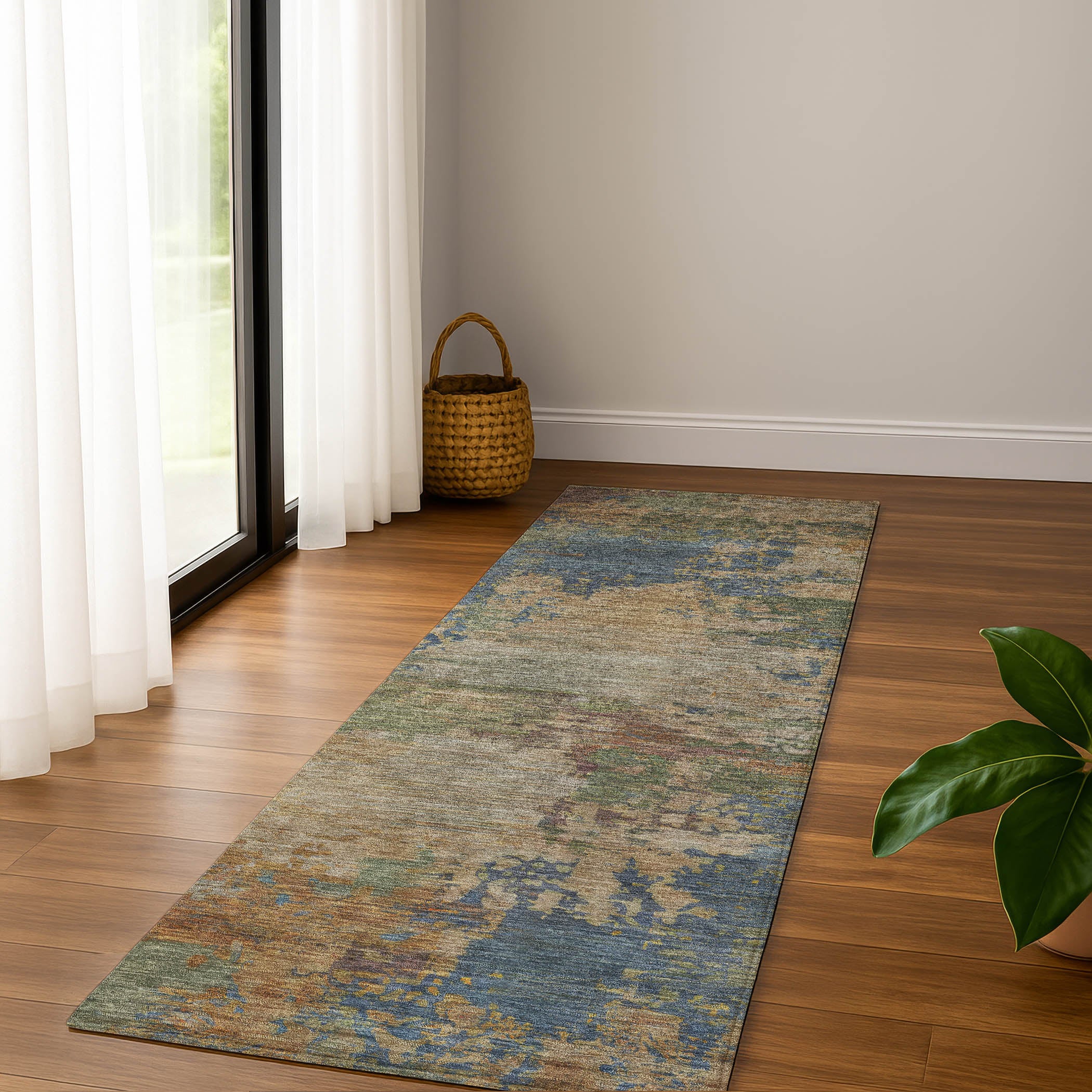Bangkok Machine Washable Transitional Denim Blue Rug 2'3" x 7'6" #shape_Runner